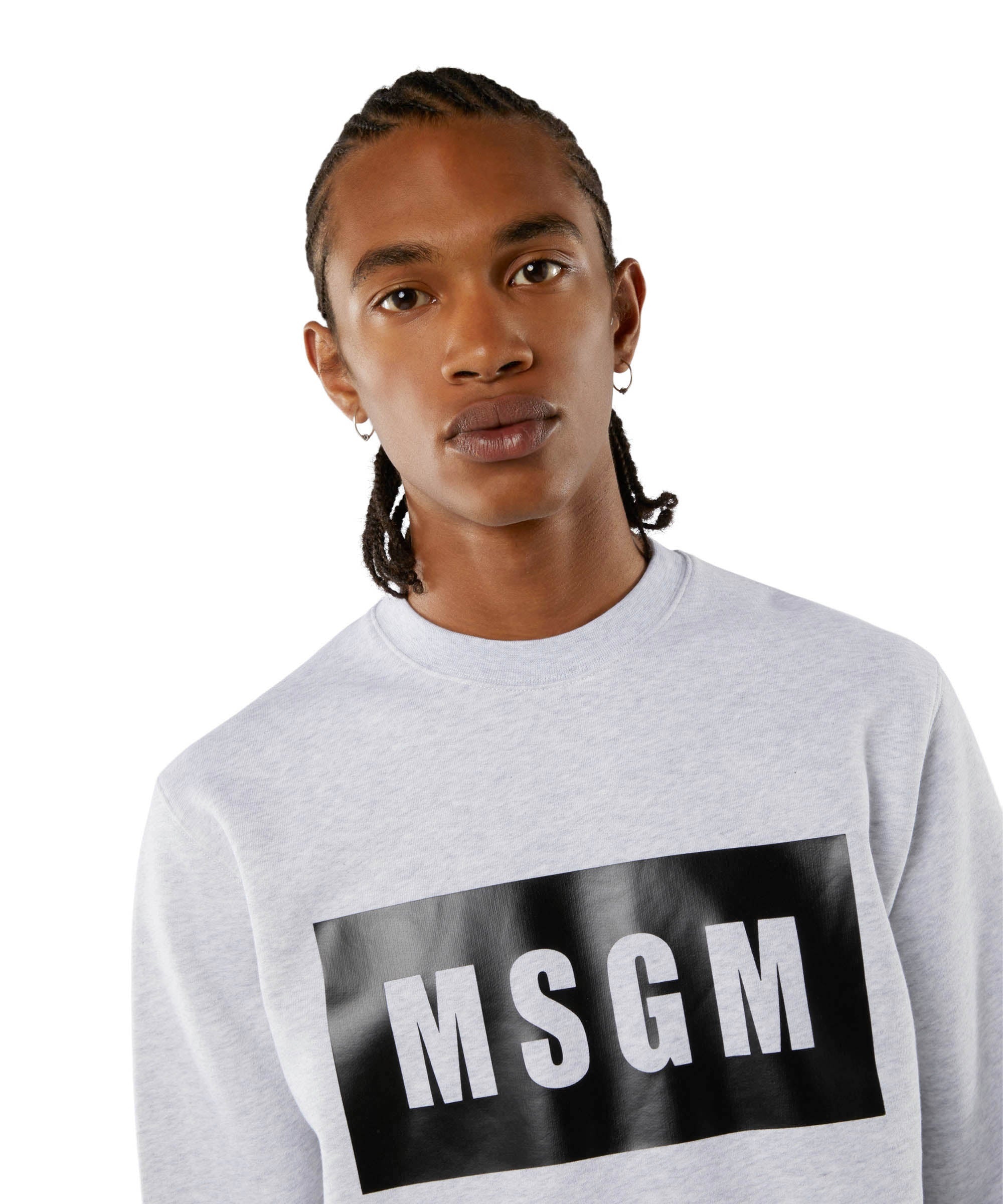 スウェット・トレーナー MSGM COTTON SWEATSHIRT WITH LOGO BOX MSGM Solid colour cotton sweatshirt with a box logo | REVERSIBLE