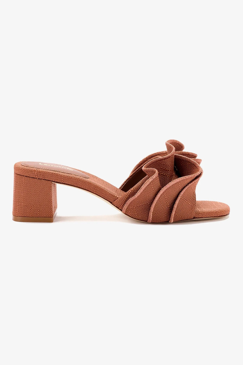 Brigitte Ruffle Mule In Caramel Raffia 1
