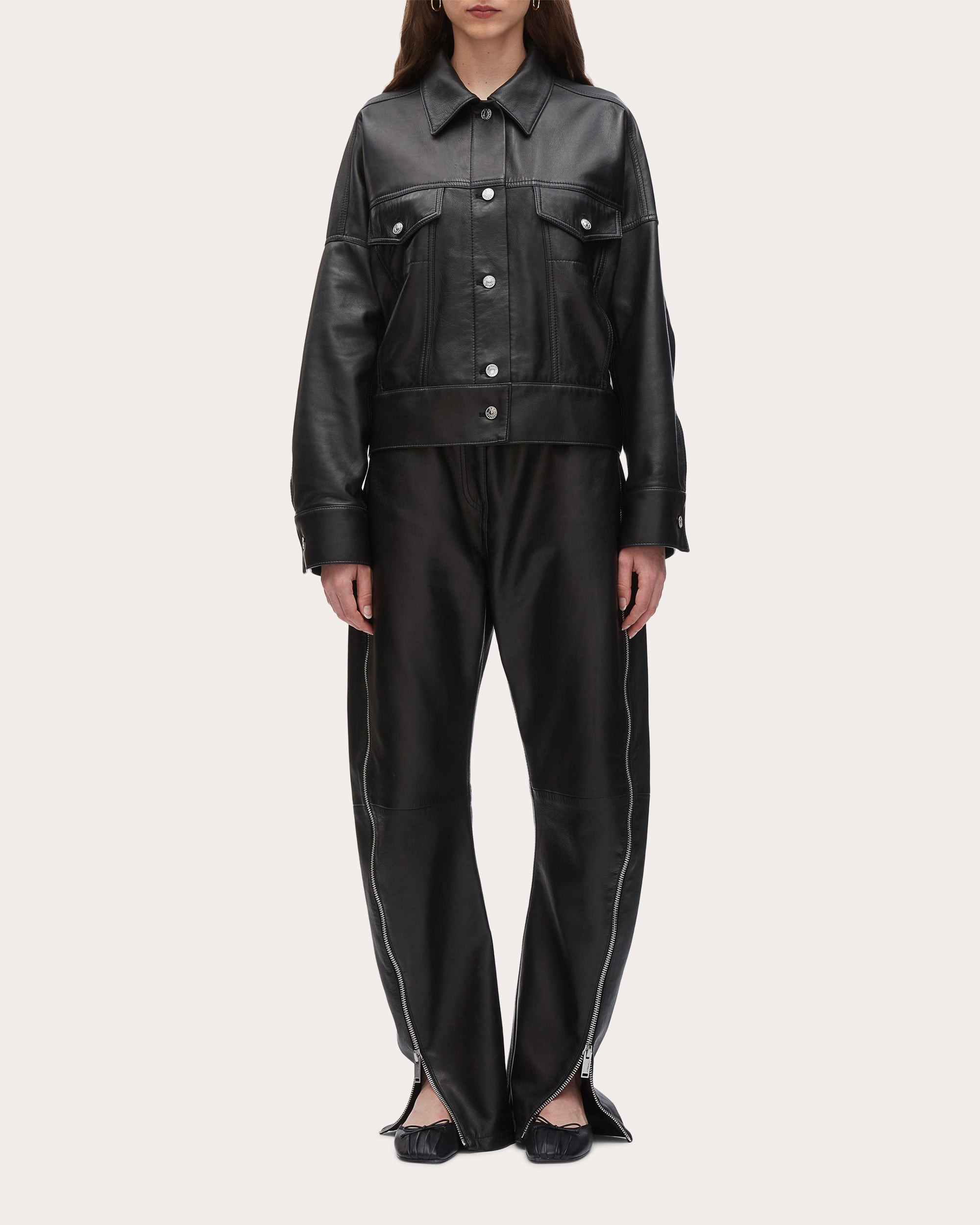 Tie-Detailed Plonge Leather Jacket - 5