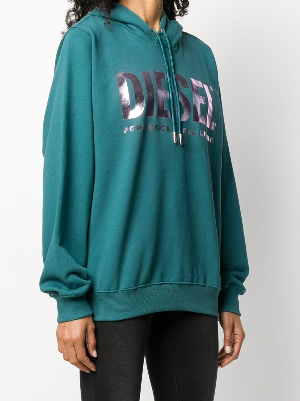 metallic logo print hoodie - 3