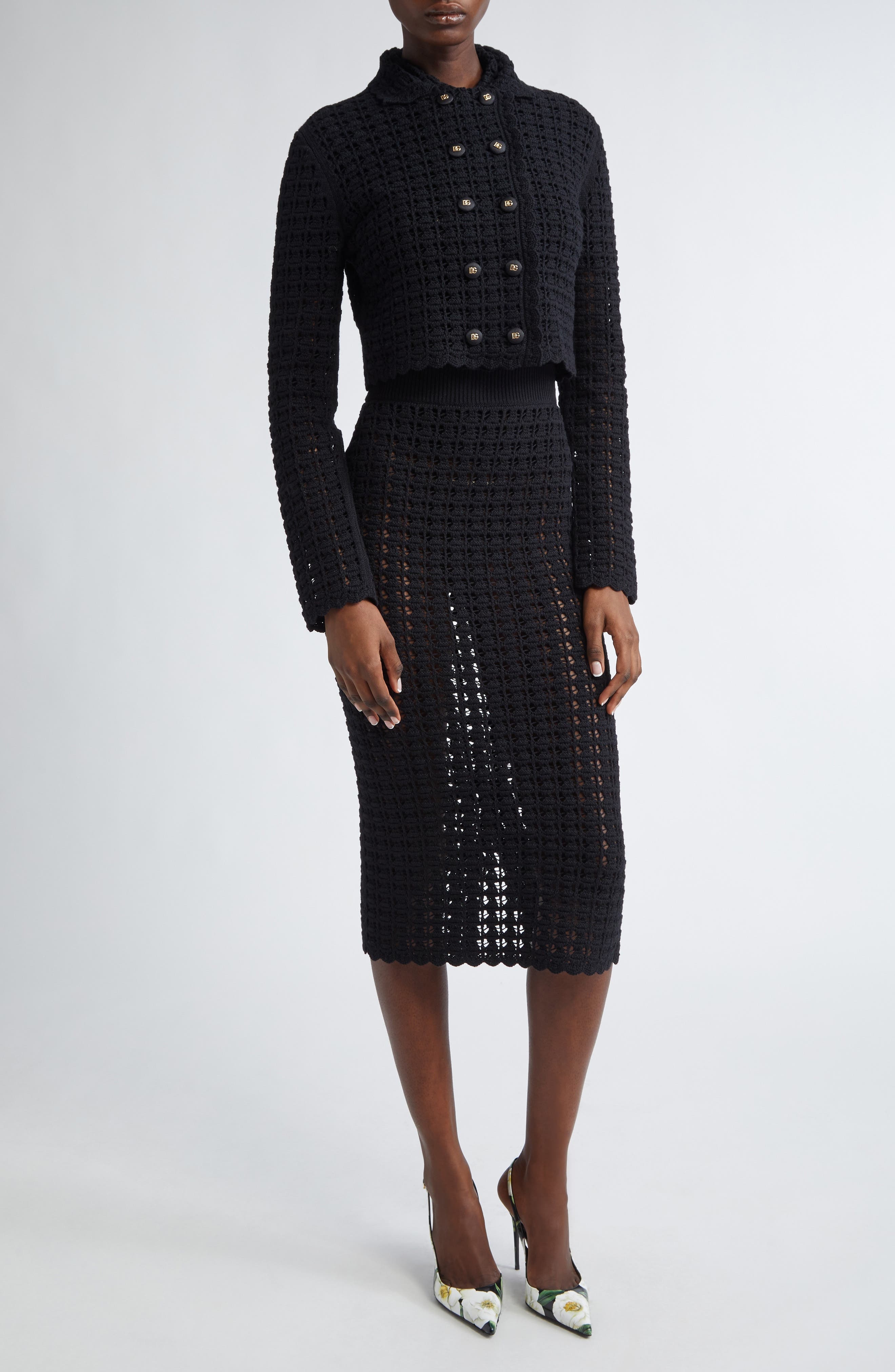 Dolce&Gabbana Virgin Wool Crochet Jacket in N0000 Nero at Nordstrom - 2