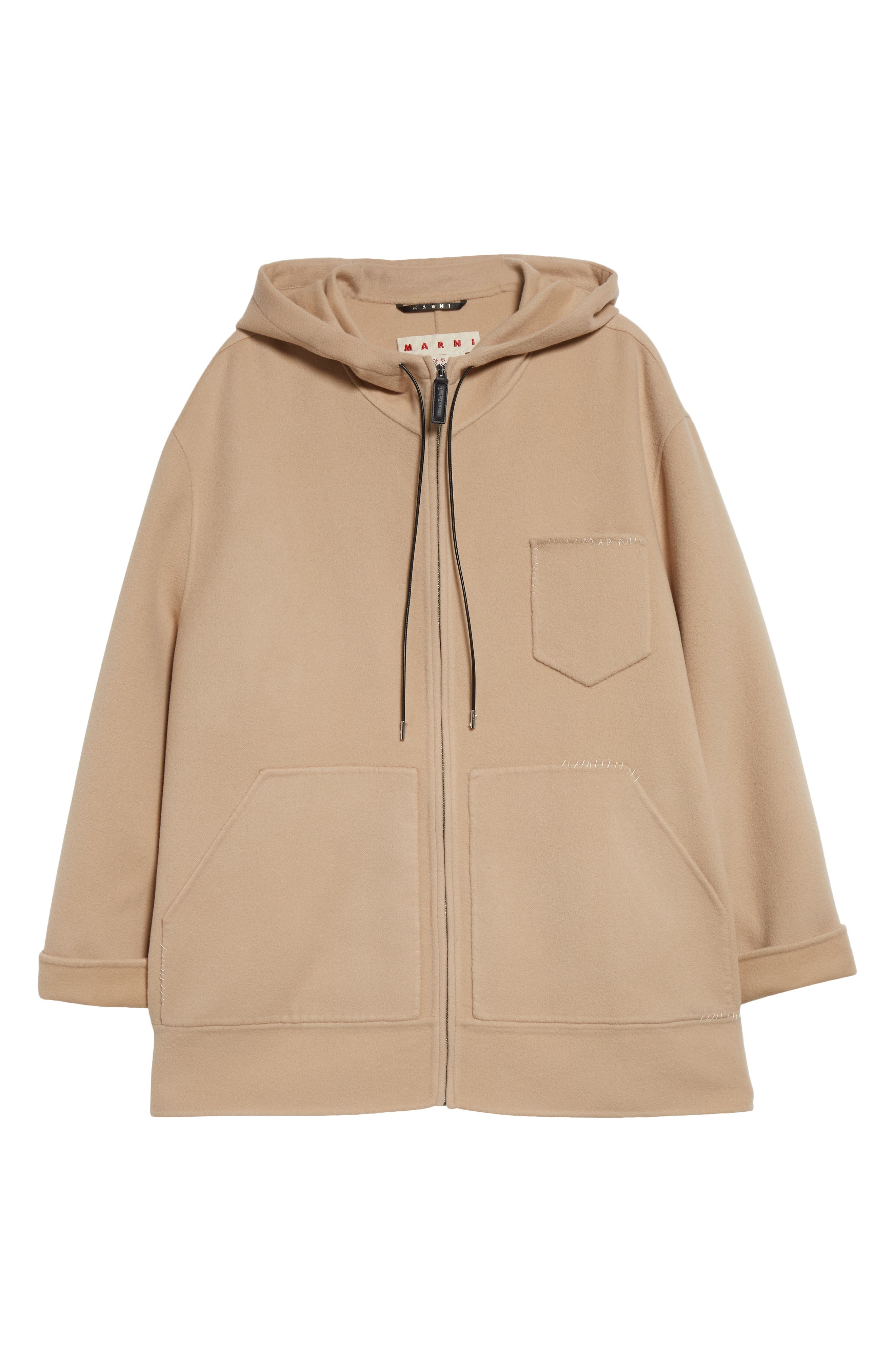 Marni Oversize Virgin Wool & Cashmere Hooded Parka in Light Camel at Nordstrom - 7