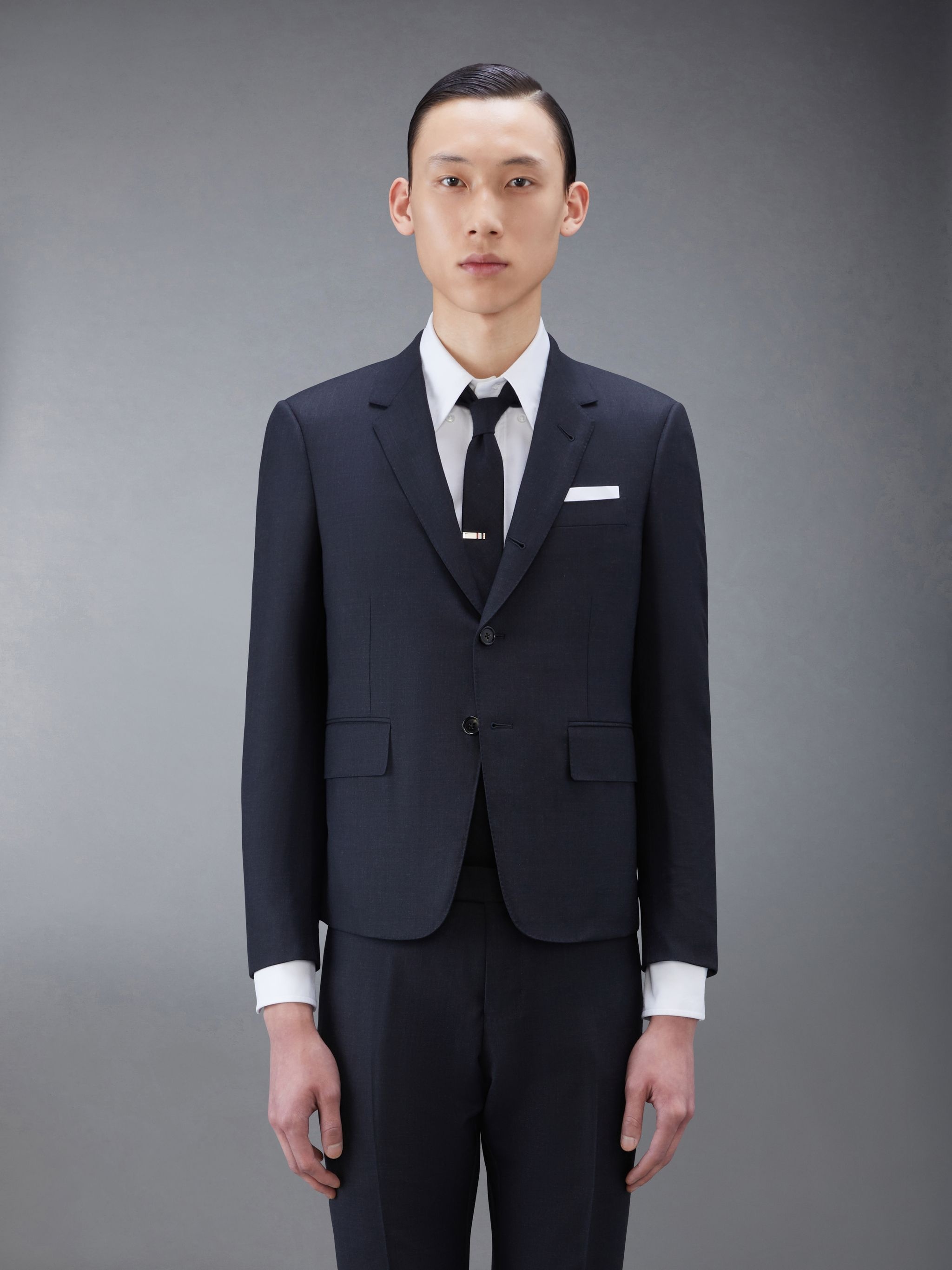 CHARCOAL GREY SUPER 120S TWILL HIGH ARMHOLE SUIT WITH TIE AND LOW RISE SKINNY TROUSER - 3