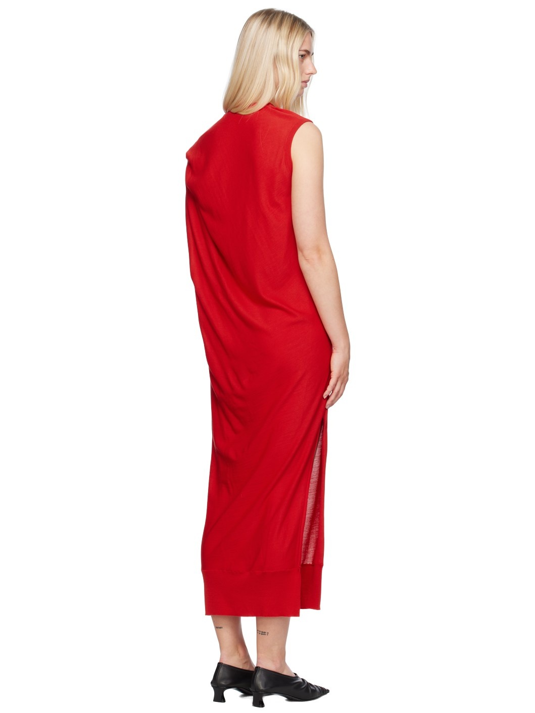 Red Draped Maxi Dress - 3