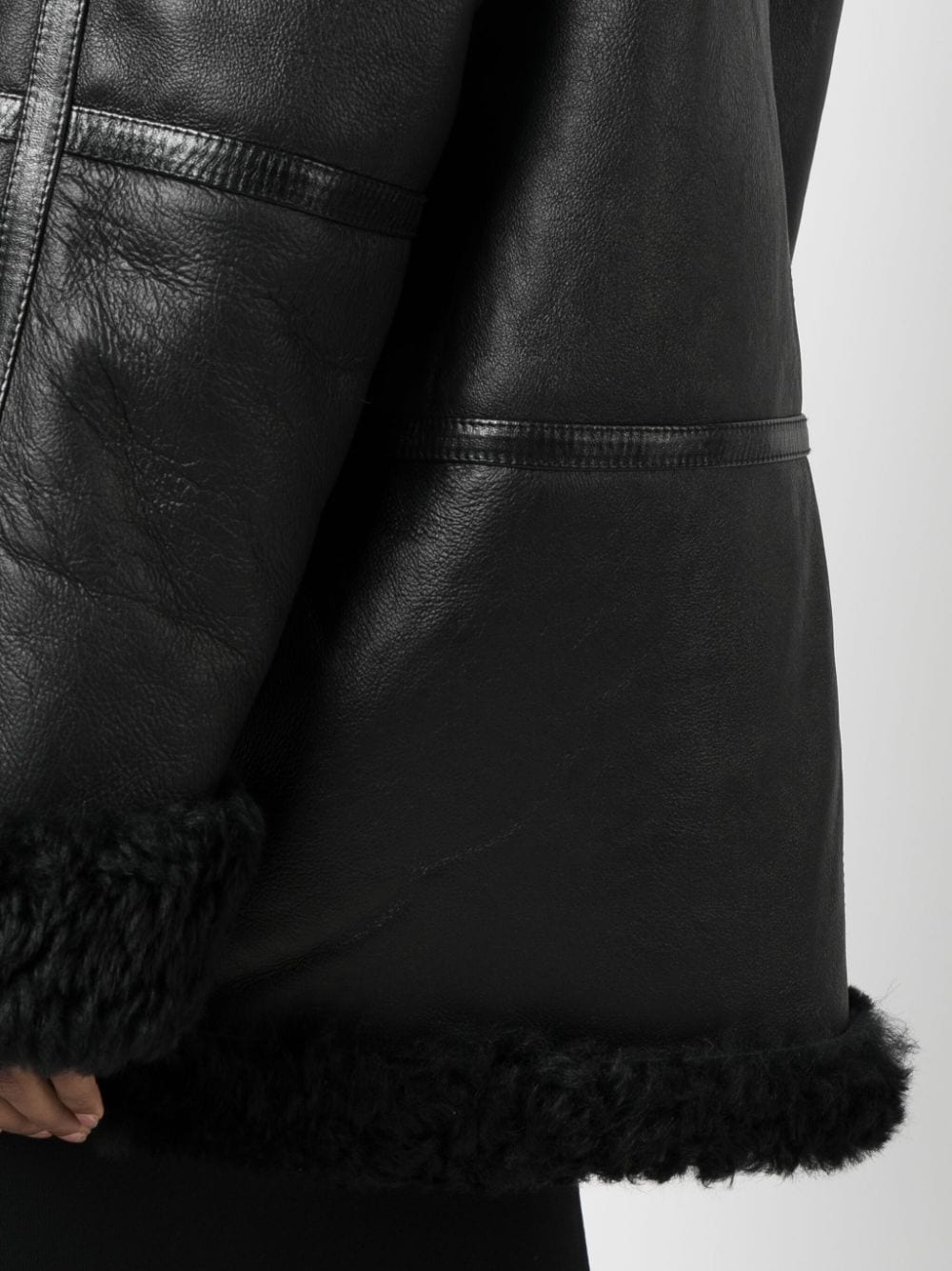 panelled zip-up leather jacket - 5