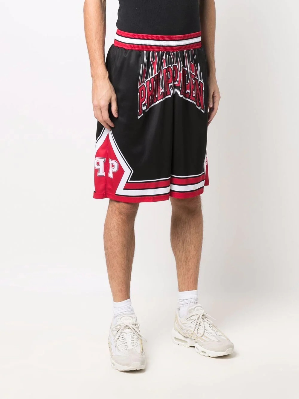 logo-print flames jogging shorts - 3