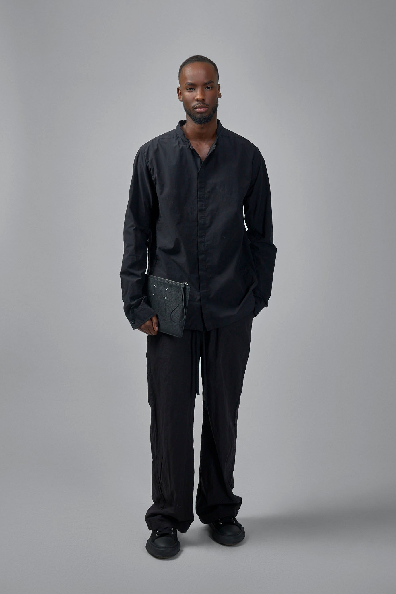 Long Cotton Shirt Stand Up Collar - 2