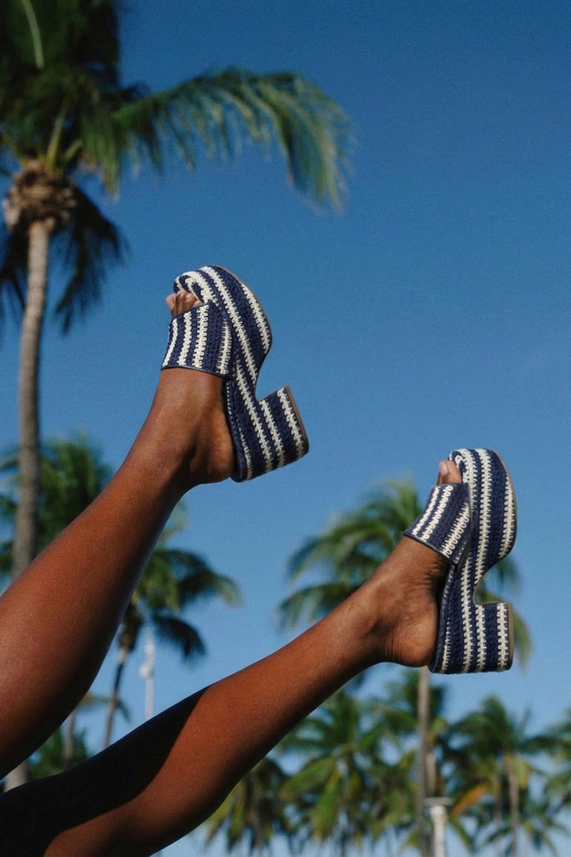Larroudé Miso Crochet Mule Striped Navy outlook