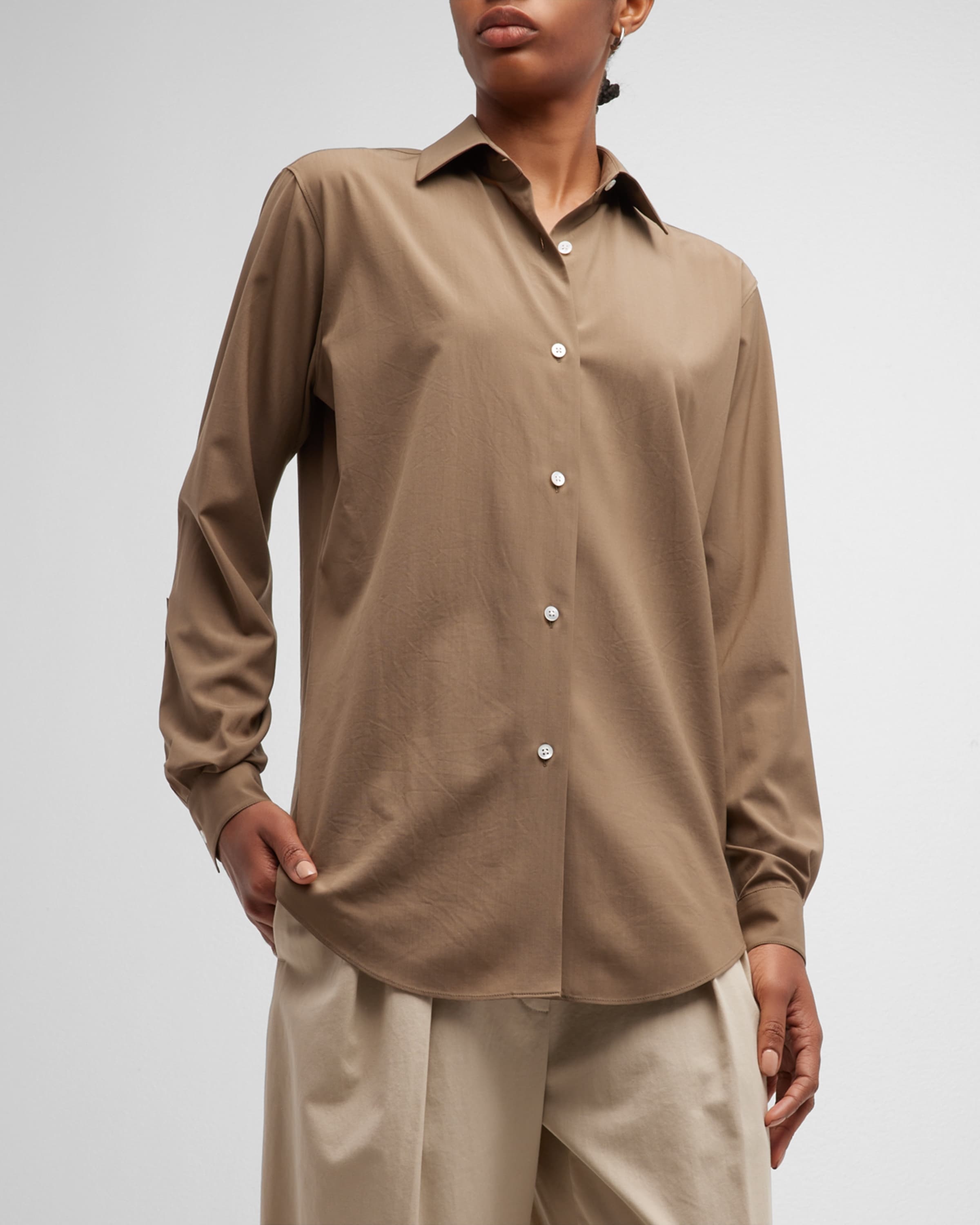 The Row Blaga Wool Button-Front Shirt | neimanmarcus | REVERSIBLE