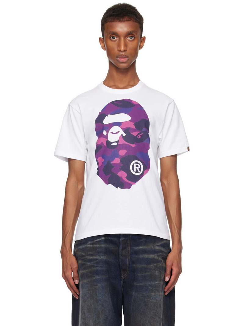 White & Purple Color Camo Big Ape Head T-shirt - 1