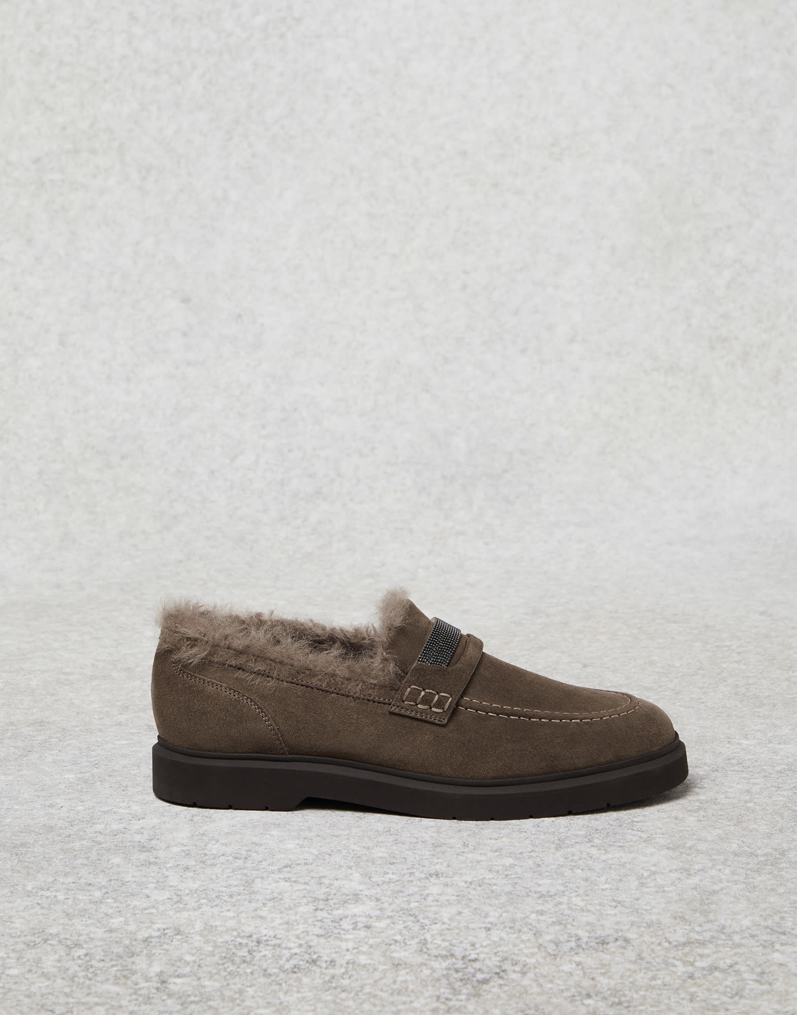 Suede penny loafers with shearling lining and precious insert - 5