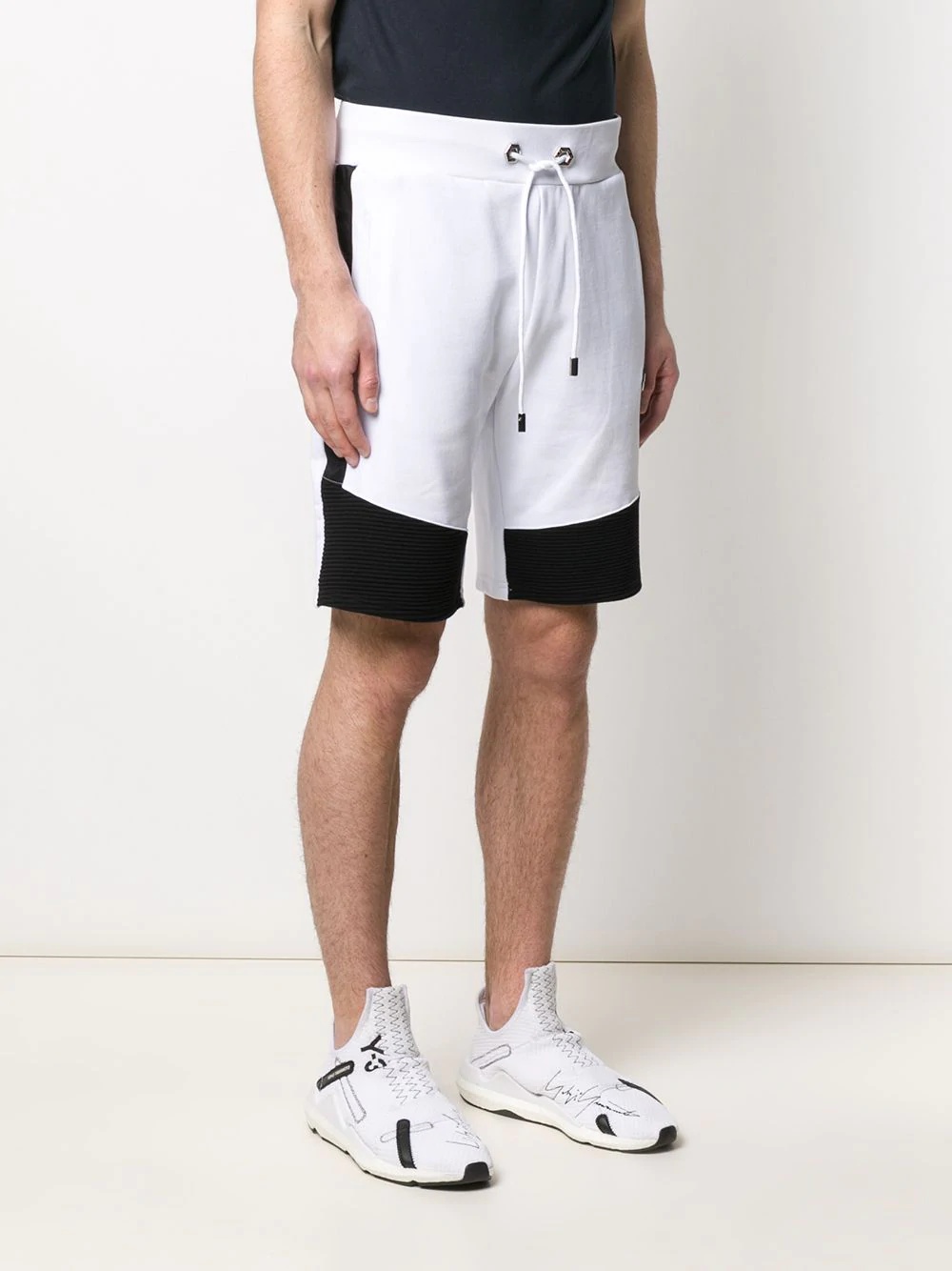 ribbed hem cotton track shorts - 3