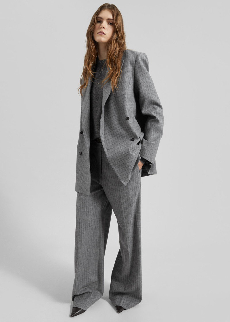 Newark Pinstripe Double Breasted Blazer - Grey/Brown 11