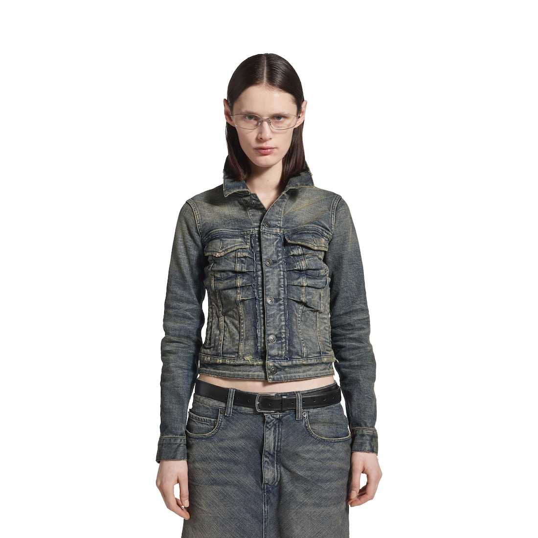 Women's Ruched Denim Jacket in Blue - 5