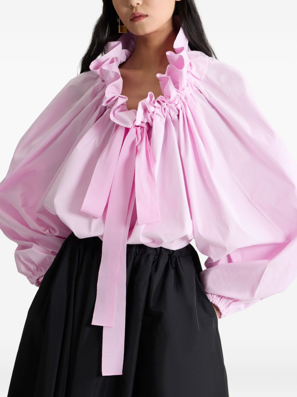 ruffled-neck balloon-sleeve blouse - 4