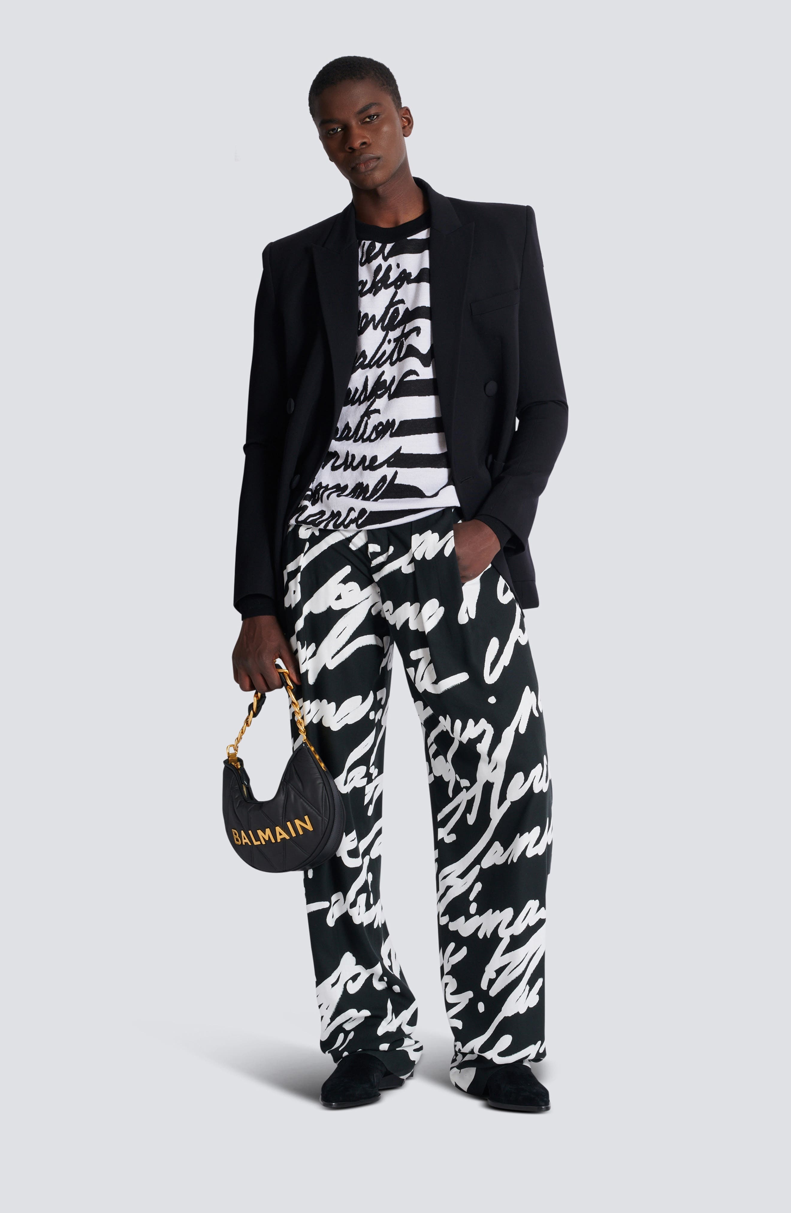 Balmain Love Letter Marinière Stripe Merino Wool Sweater in White/Black at Nordstrom - 6