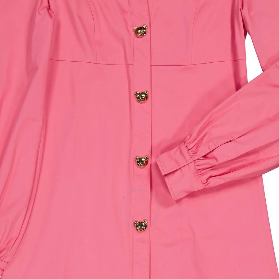 Moschino Ladies Fuschia Teddy Buttons Cotton Viscose Satin Dress - 7
