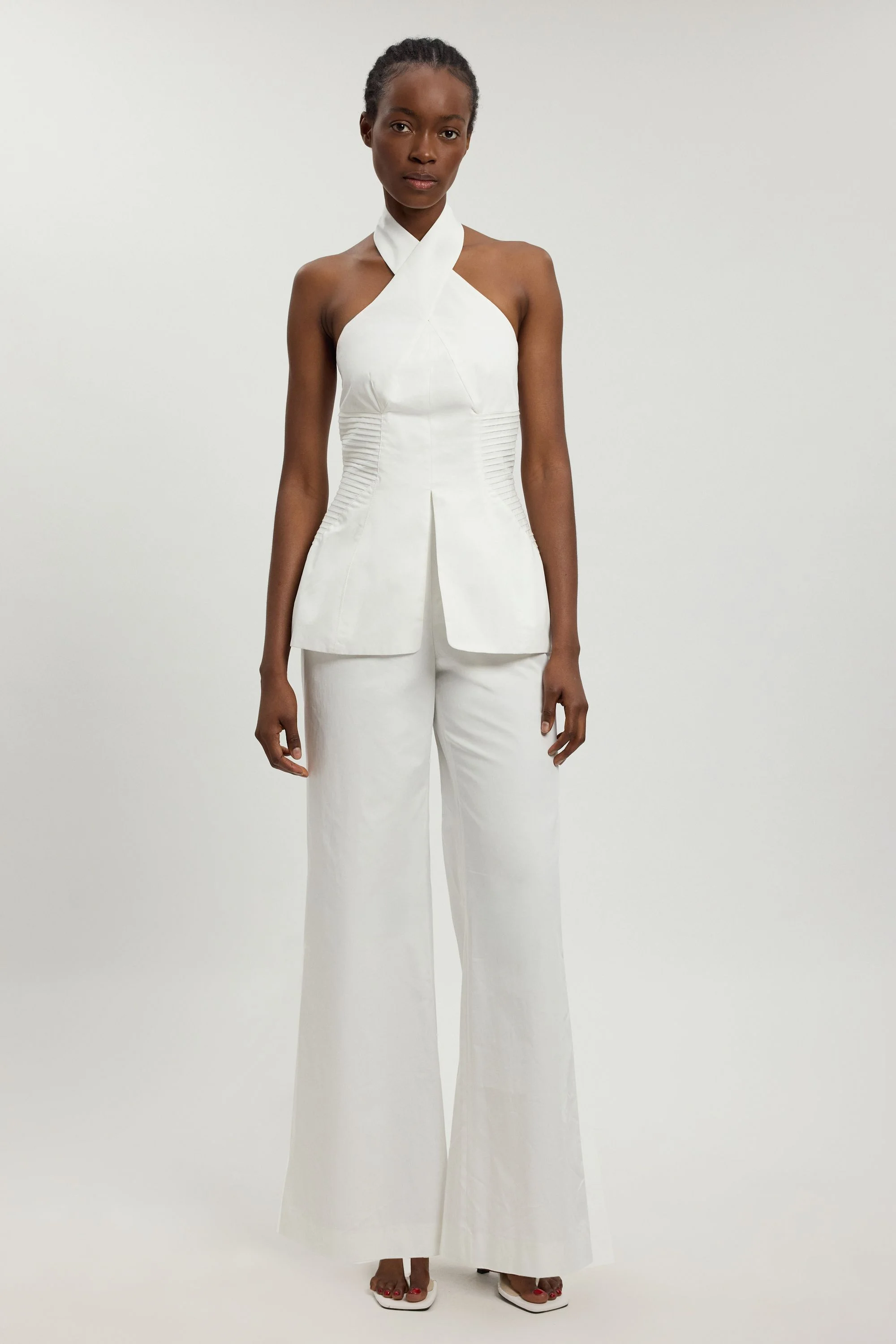 Tailored Cotton Sateen Halter Jumpsuit - 1