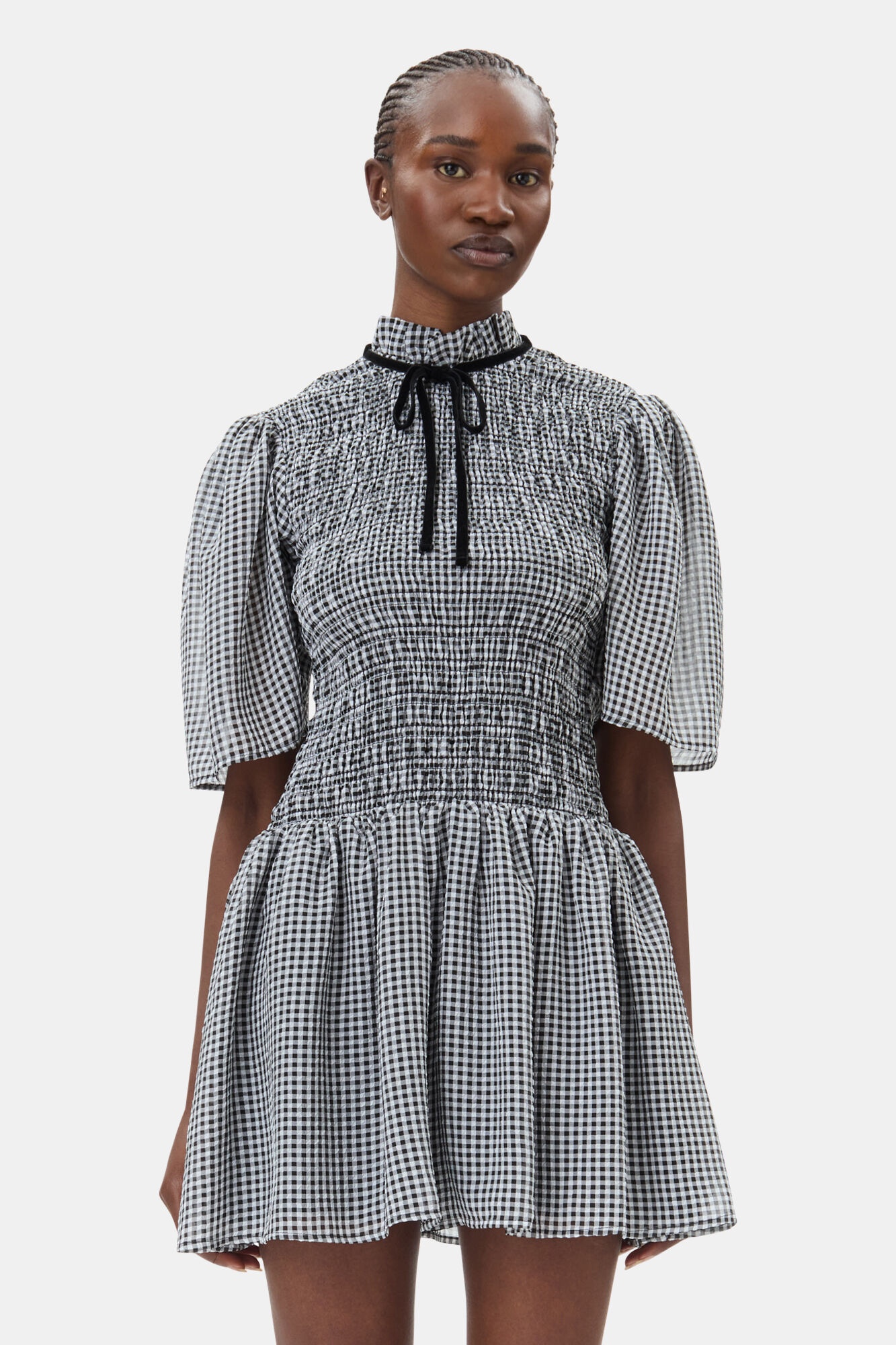 SHEER CHECK MINI SMOCK DRESS - 3