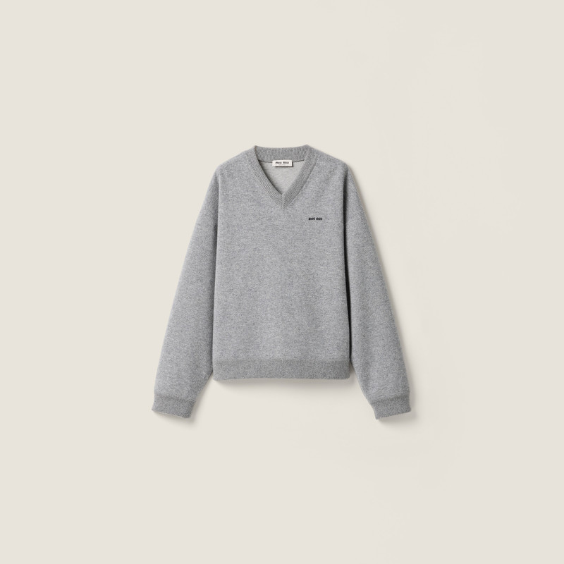 Cashmere and jersey V-neck sweater 1