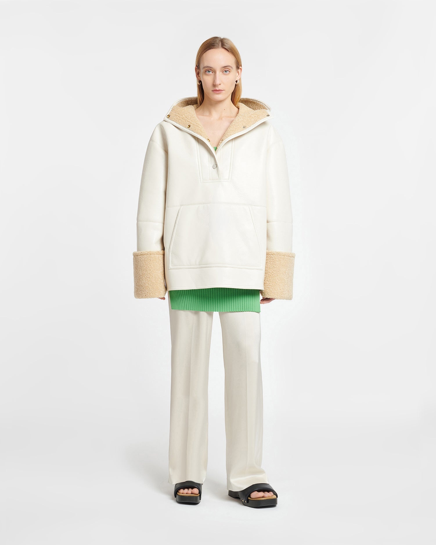 Hooded Bonded Shearling Pullover - 2
