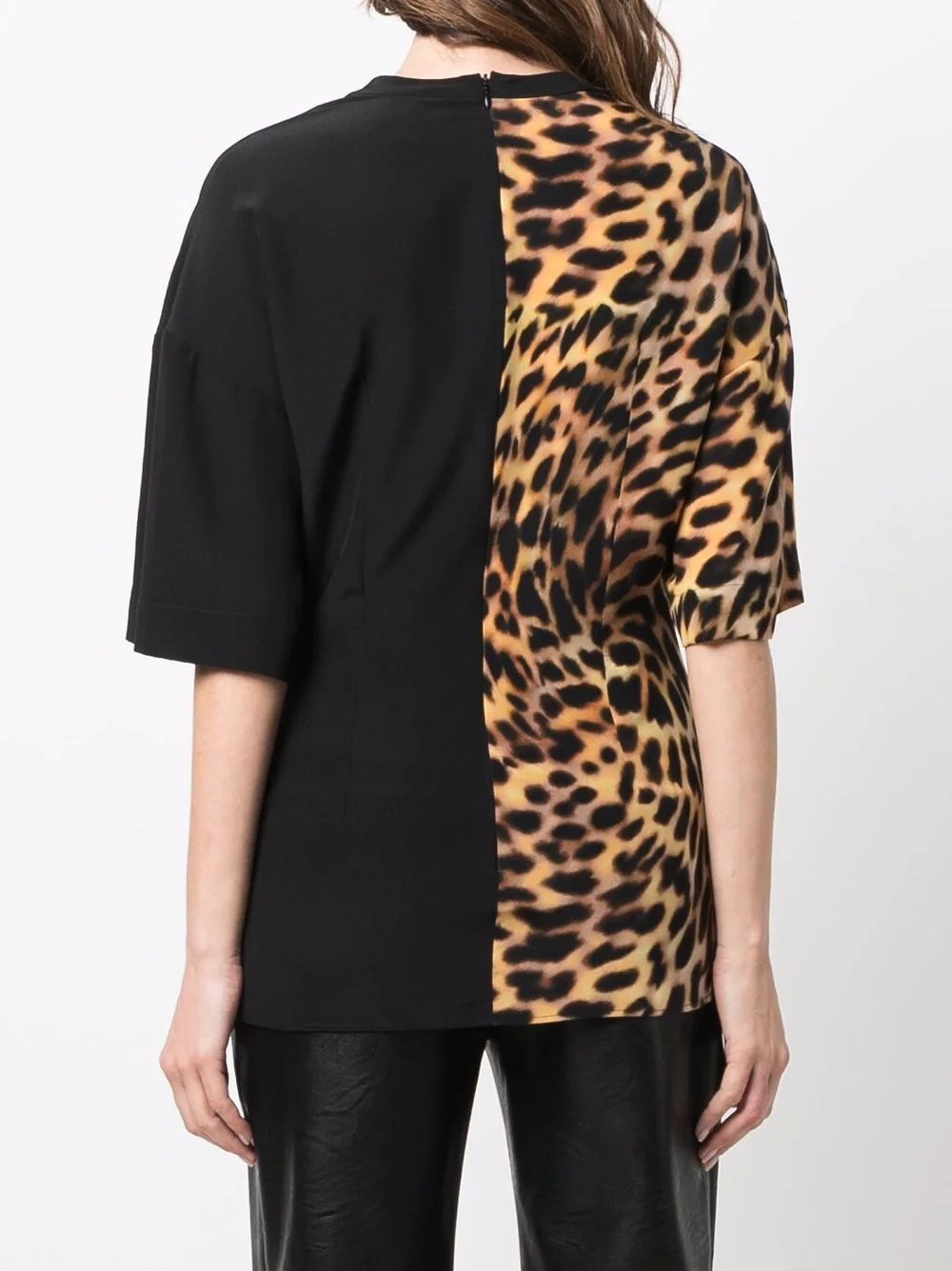 cheetah print panel T-shirt - 4