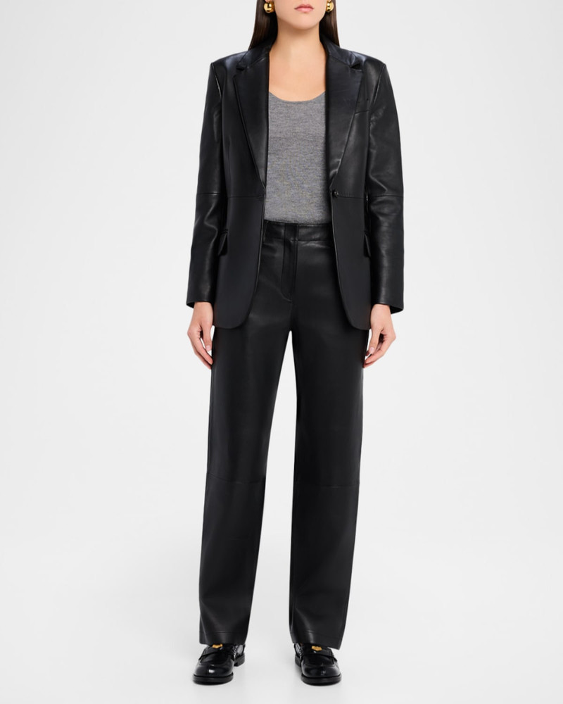 Theory Straight-Leg Lambskin Leather Pants outlook