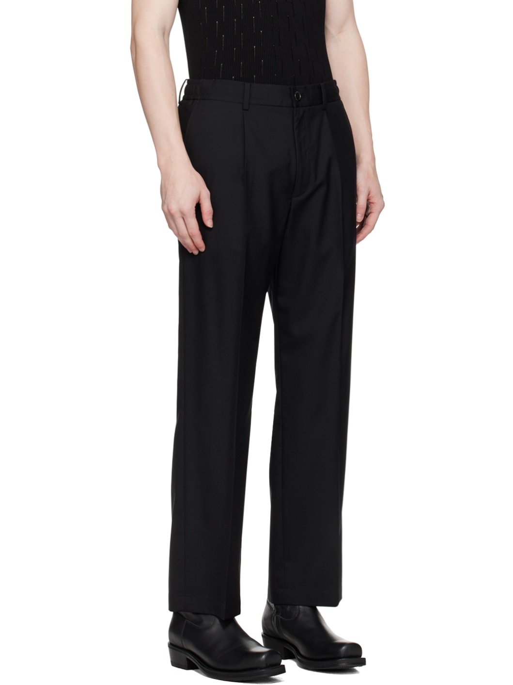 Black Wide Tapered Trousers - 2
