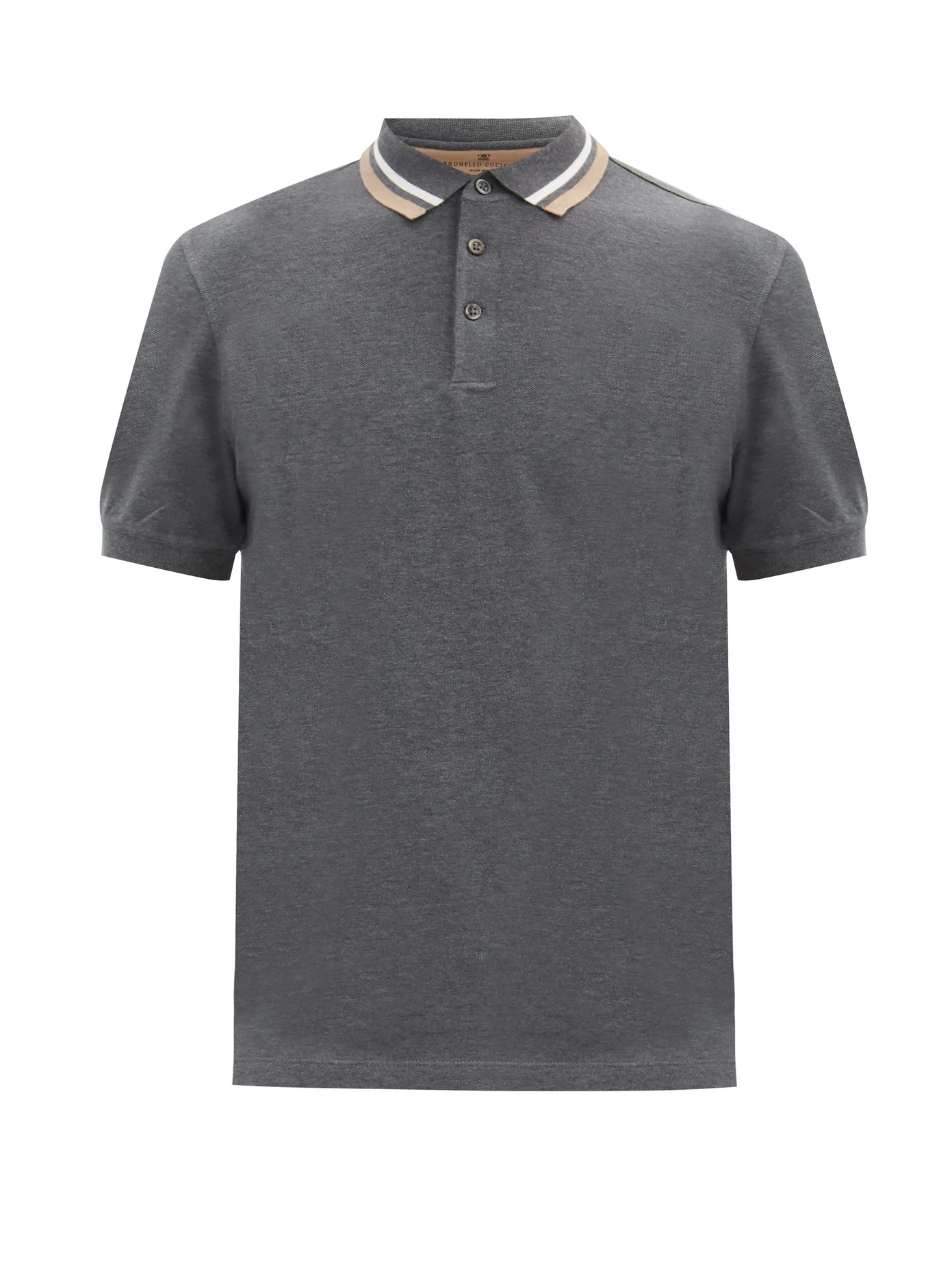 Striped-collar cotton-piqué polo shirt - 1