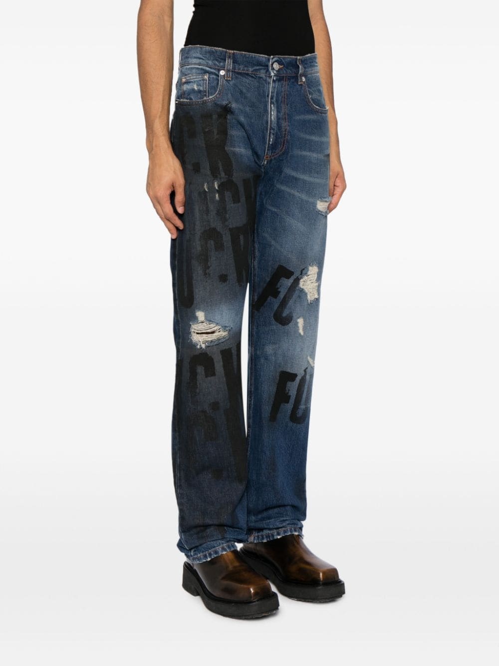 distressed-effect straight-leg jeans - 3