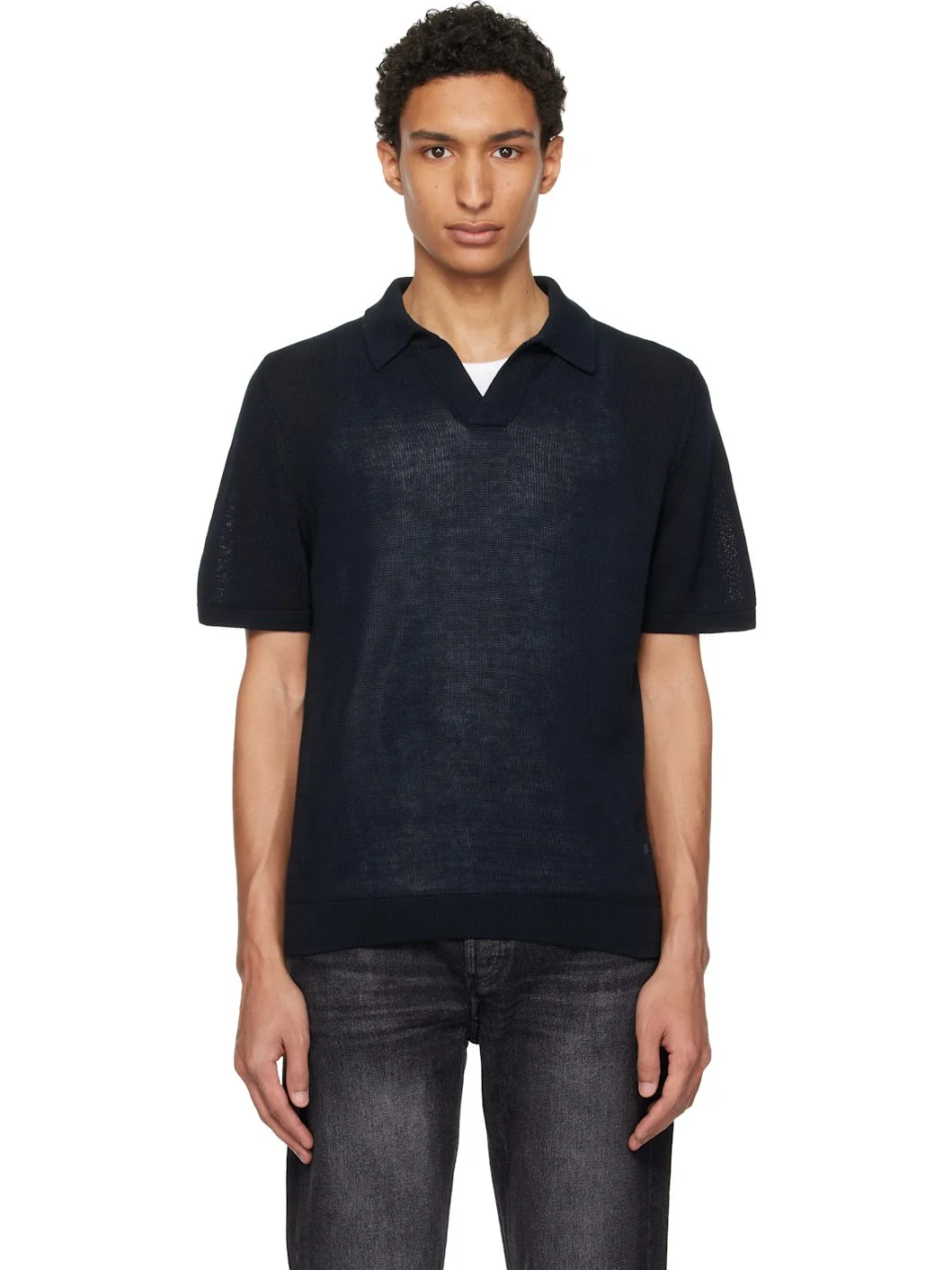 Navy Cotton Short Sleeve Polo - 1