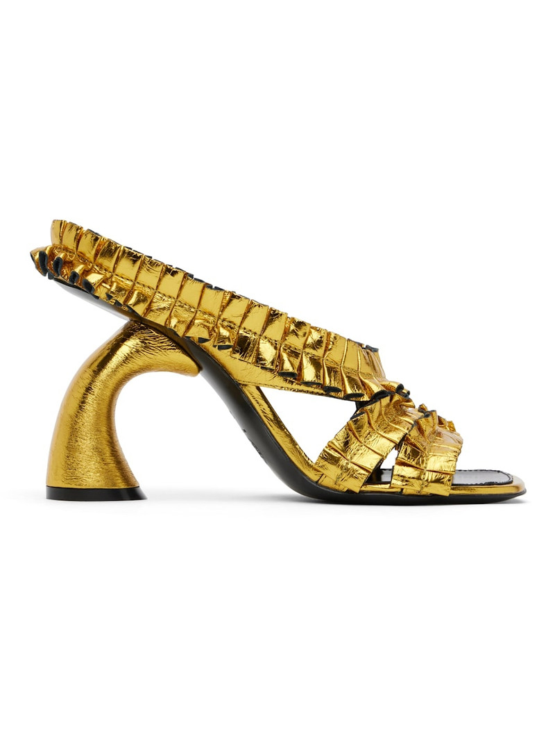 Gold Ruffled Heeled Sandals 1