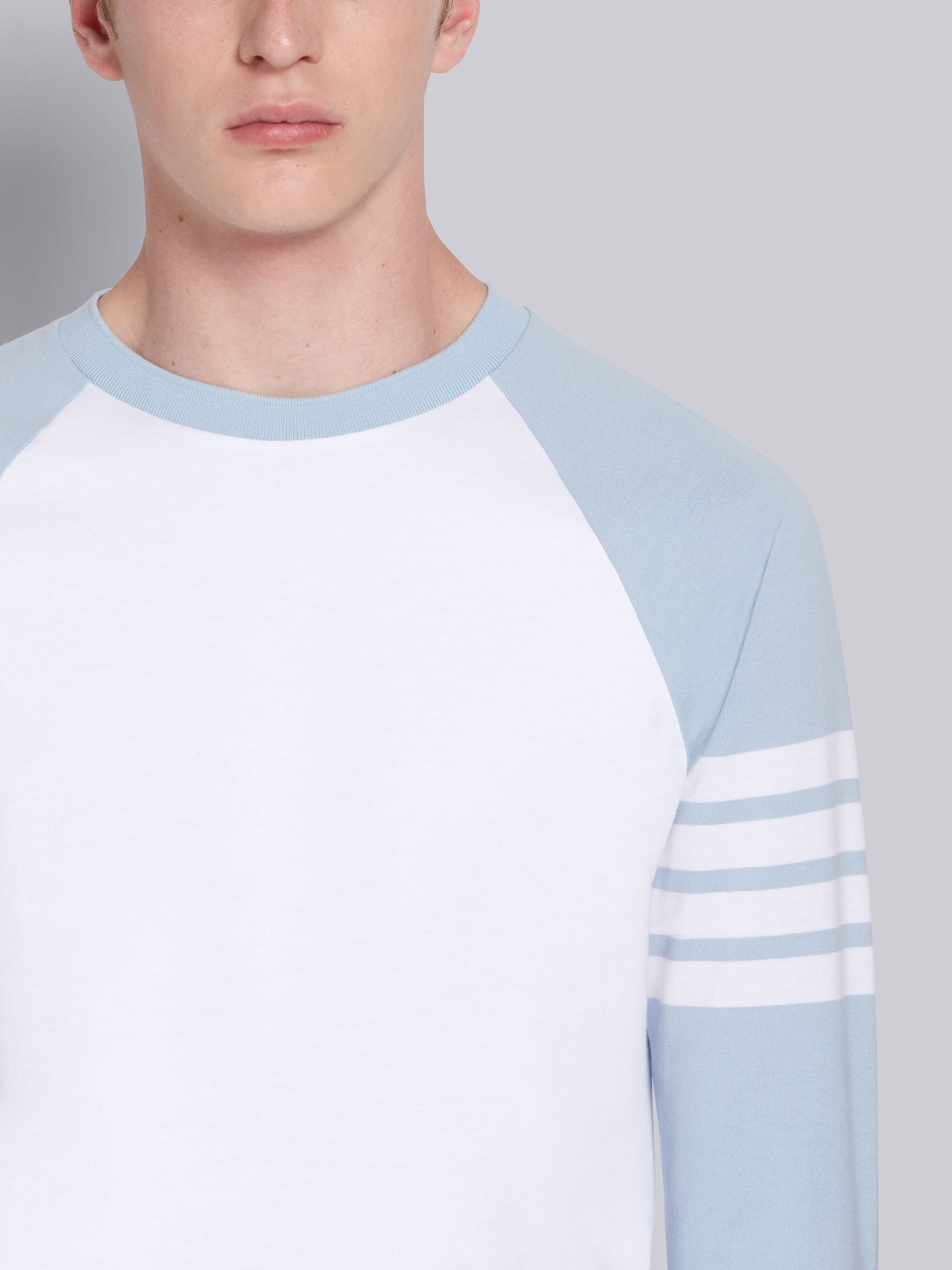 Blue Medium Weight Jersey 3/4 Sleeve 4-Bar Baseball Tee - 5