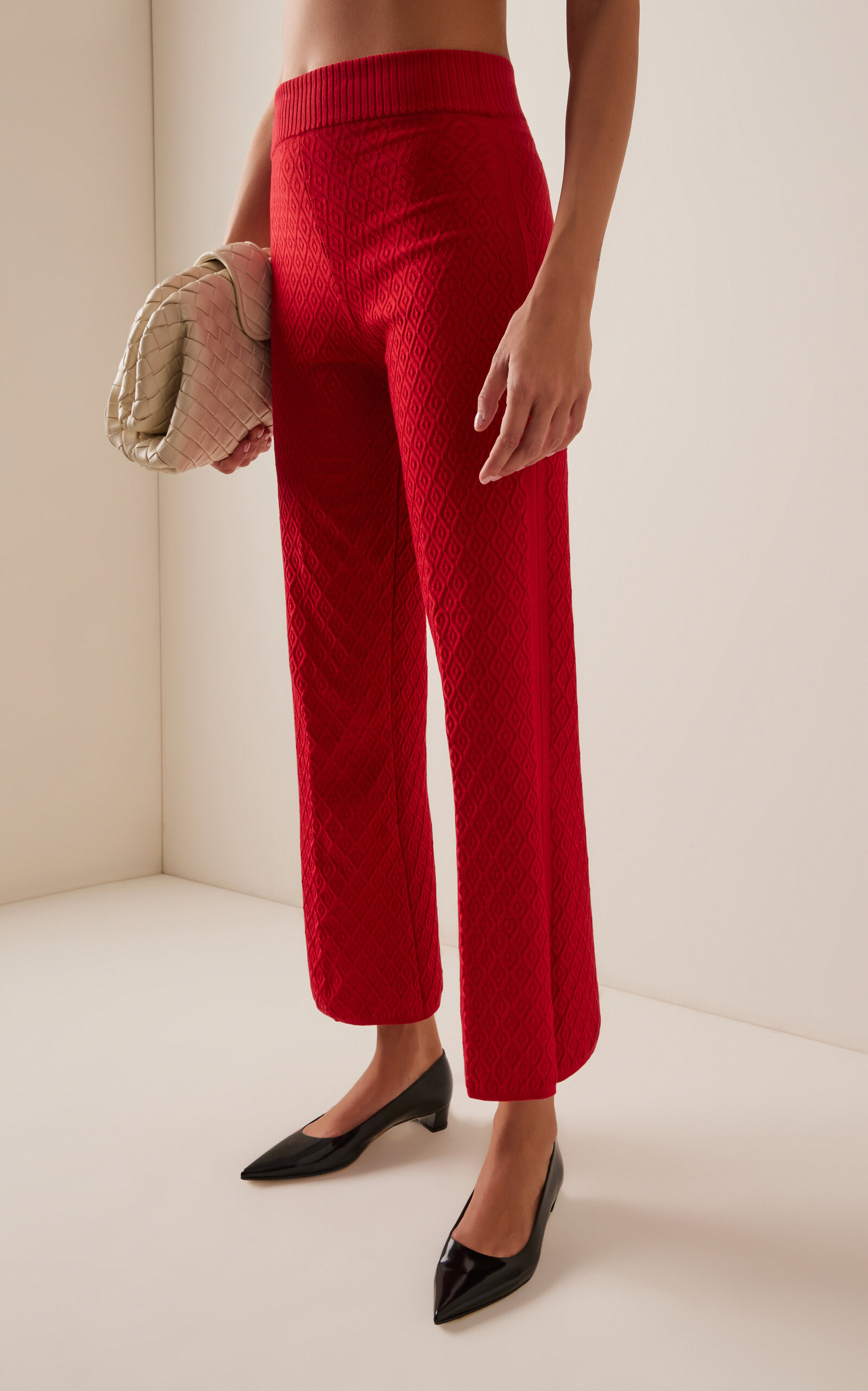 Exclusive Harry Cotton-Blend Knit Cropped Wide-Leg Pants red - 3