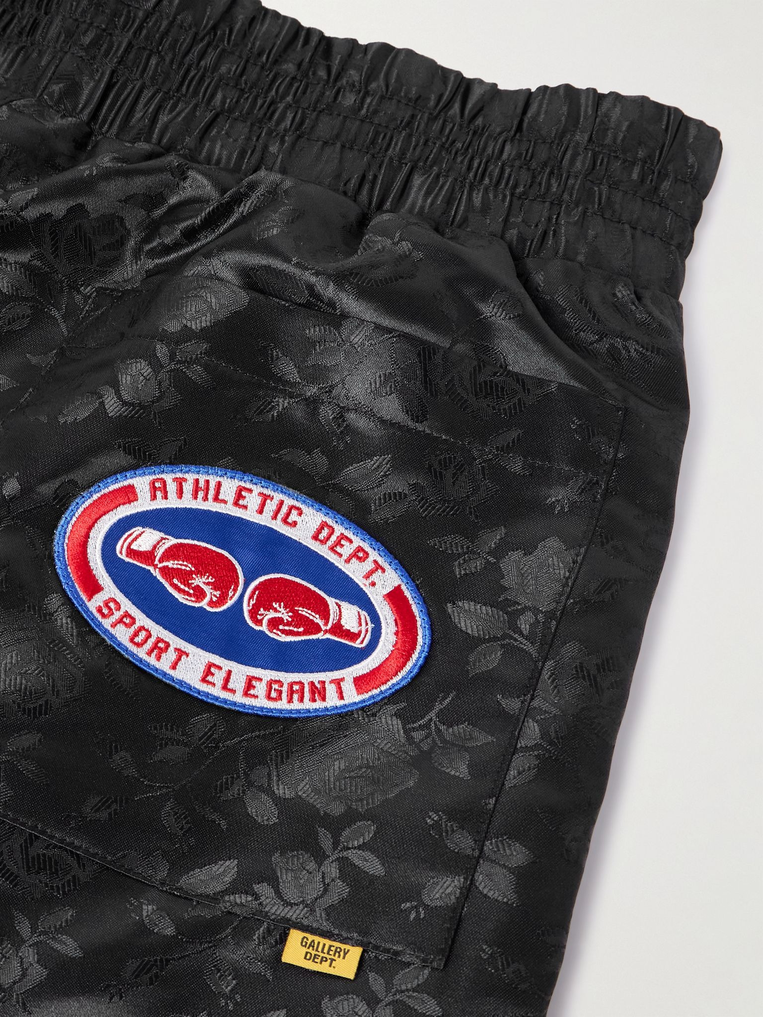 Boxing Straight-Leg Appliquéd Satin-Jacquard Shorts Black - 5