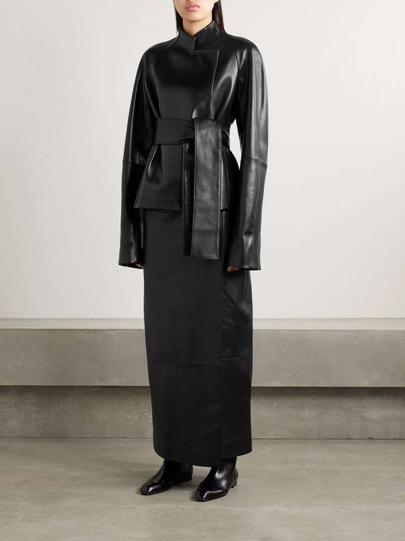 KHAITE Edith asymmetric belted leather jacket Black outlook