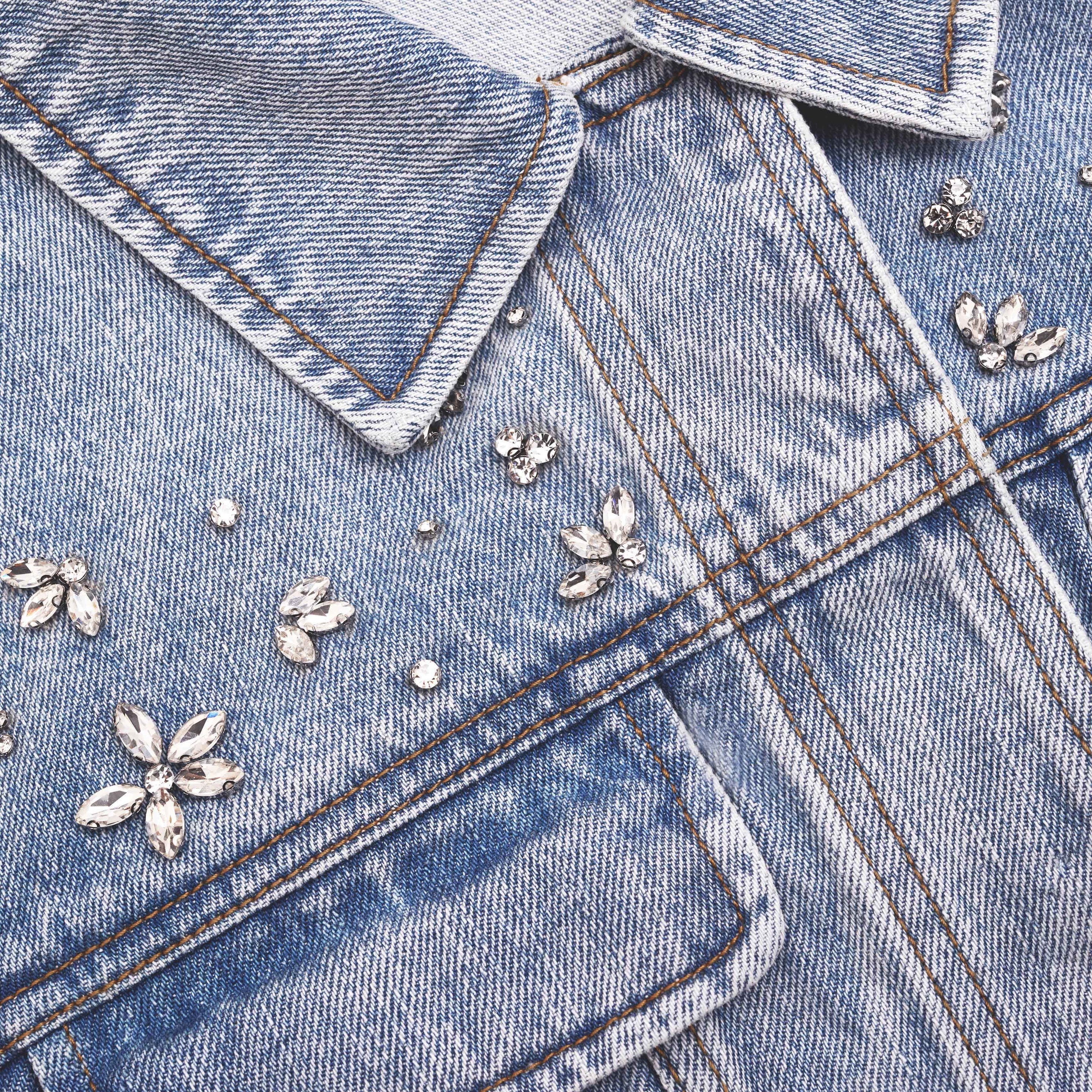 Crystal Embellished Denim Jacket - 5