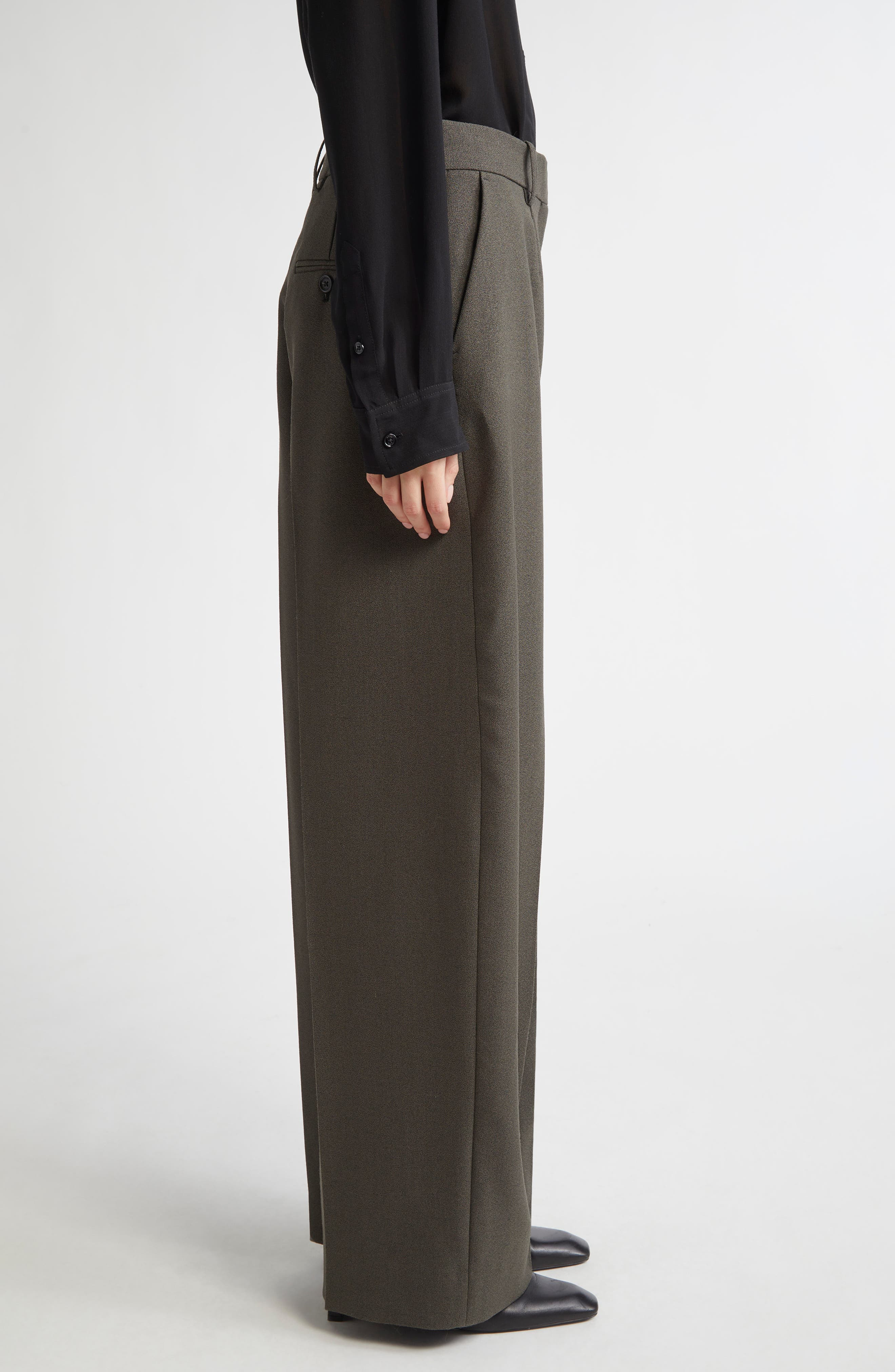 TOTEME Tailored Wool Blend Wide Leg Trousers in Forest at Nordstrom - 4