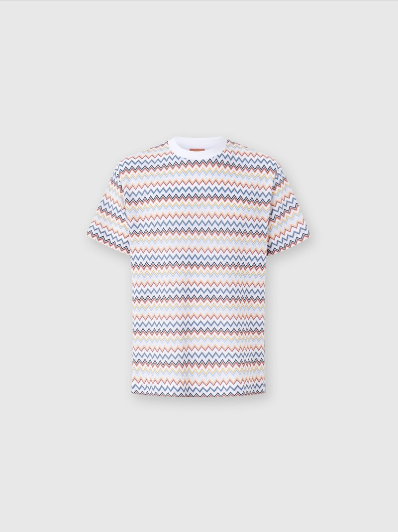 Zig zag cotton crewneck T-shirt with contrasting collar 1