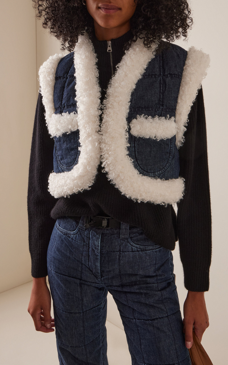 IENKI IENKI Keptar Down Denim Cropped Vest blue outlook