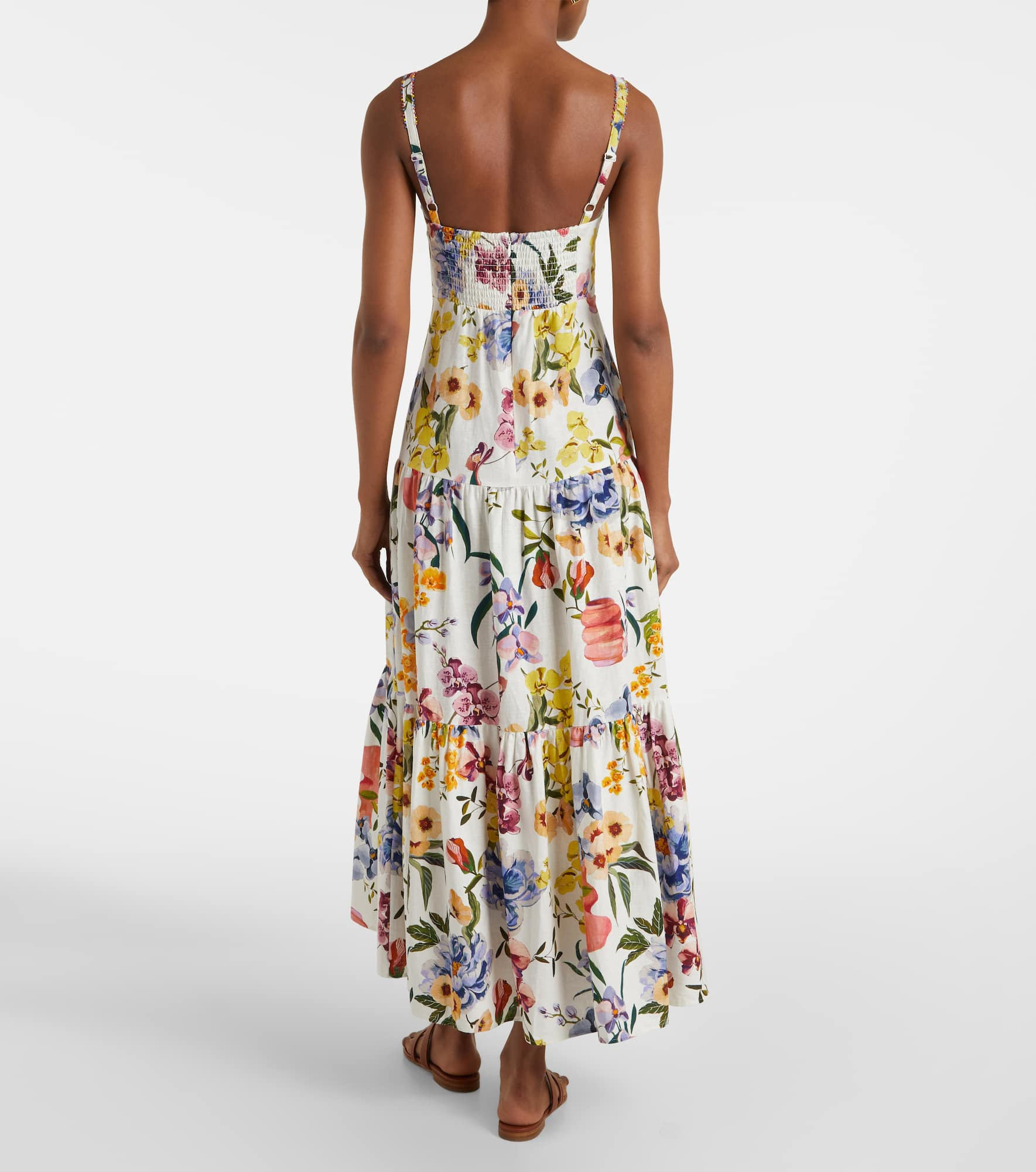 Floral linen-blend midi dress - 3