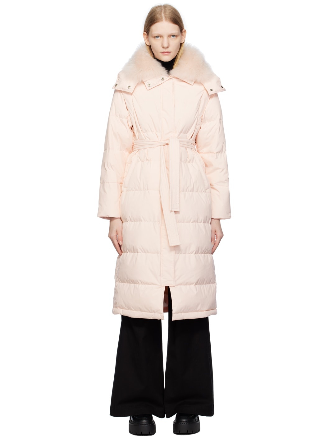 Pink Belted Down Coat - 1