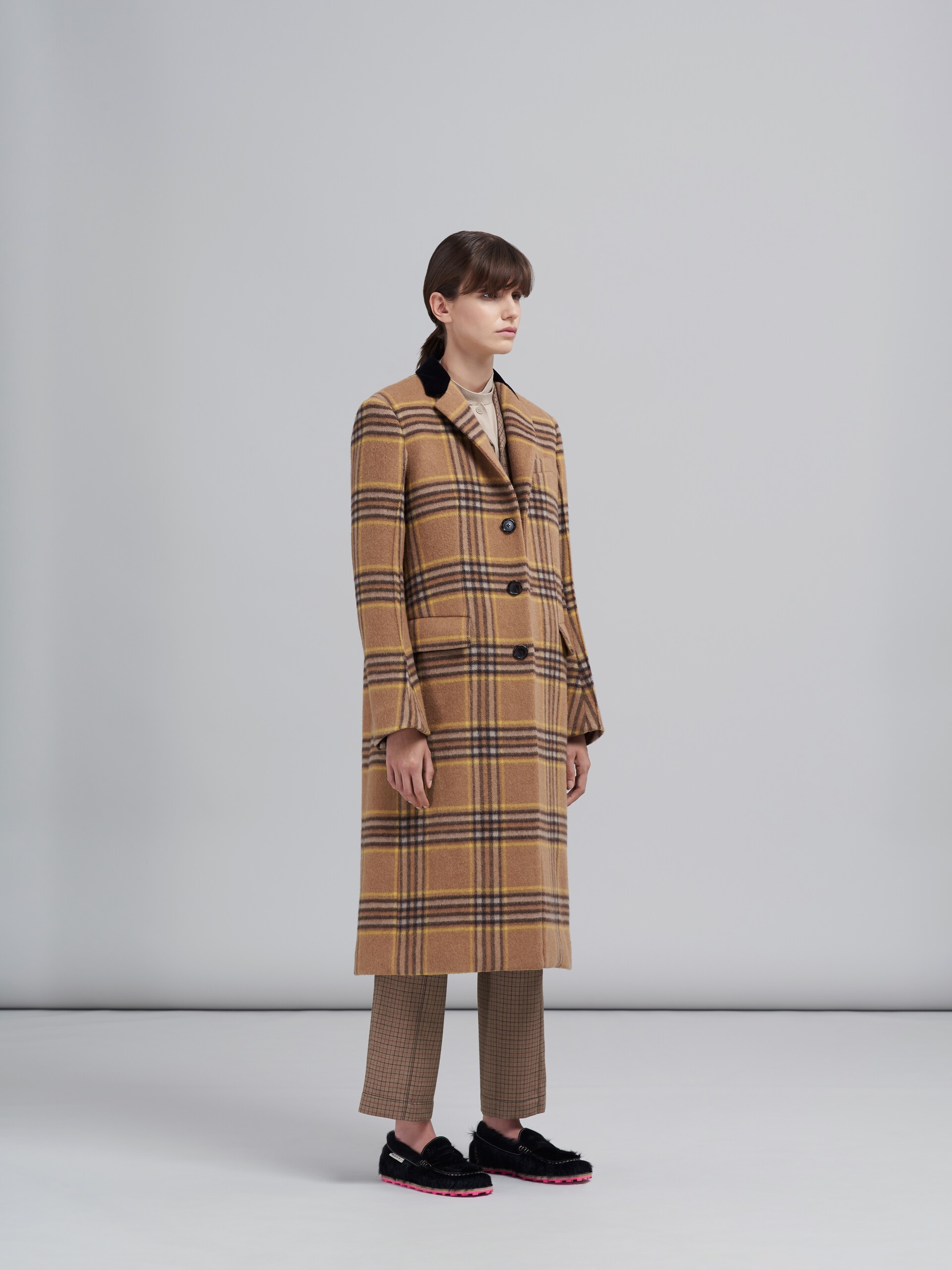 FRINGED WOOL CHECK COAT - 6