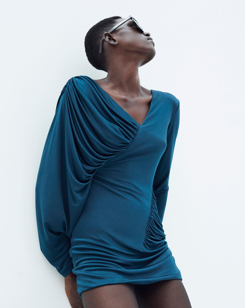 SAINT LAURENT draped dress in shiny jersey outlook