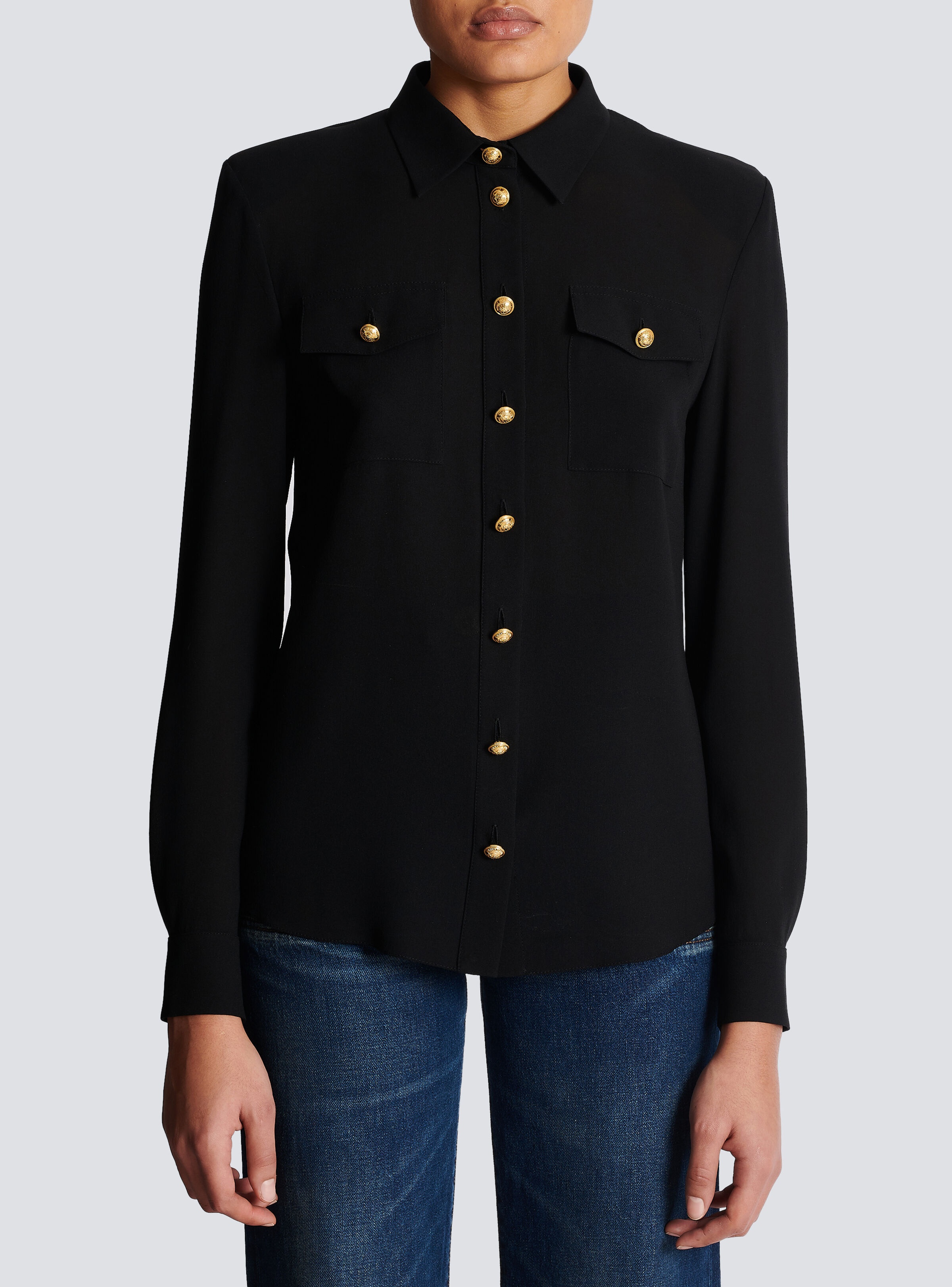 Crepe shirt with golden buttons - 5