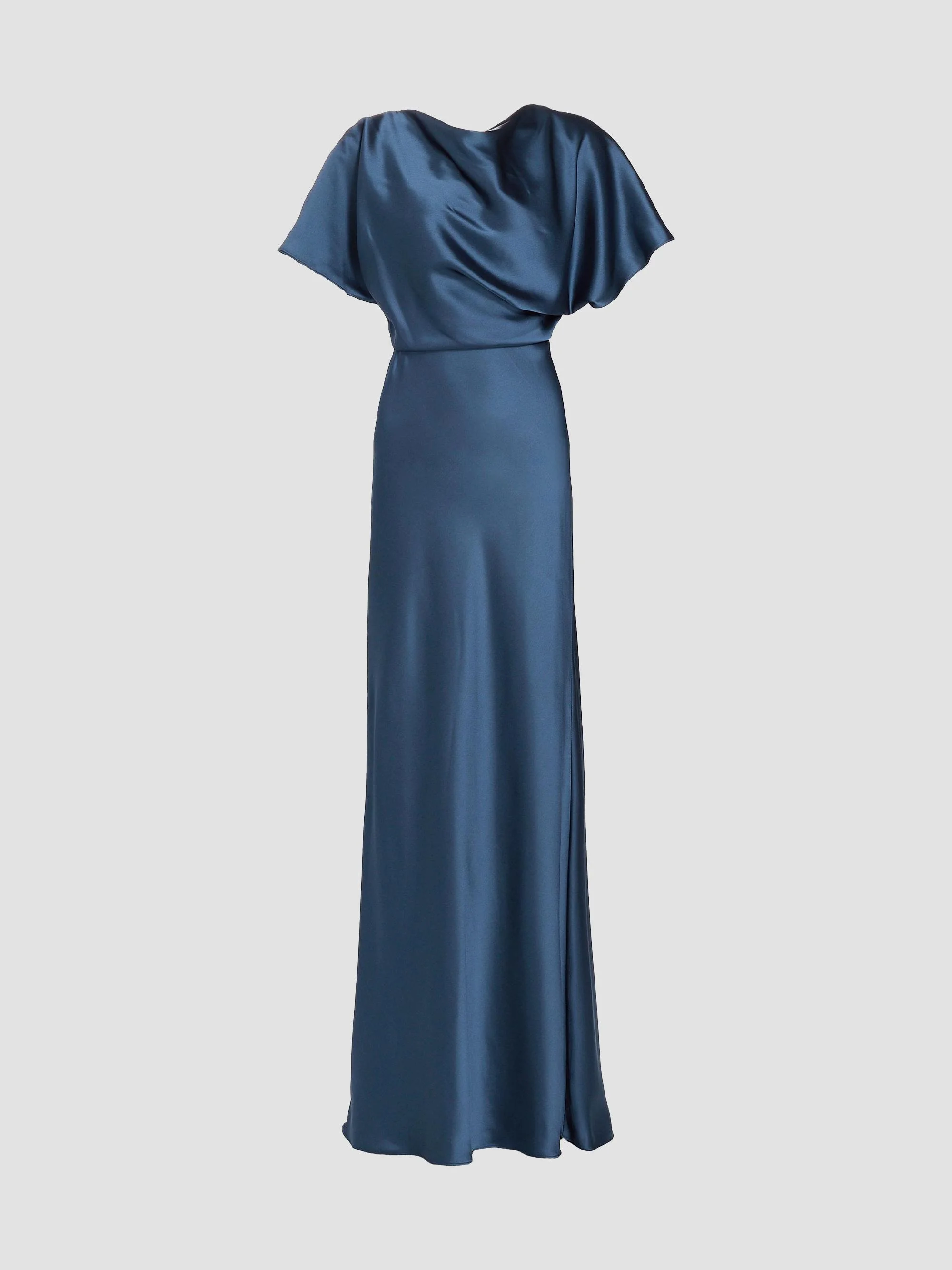 Women's Draped Satin Gown - French Blue - 1