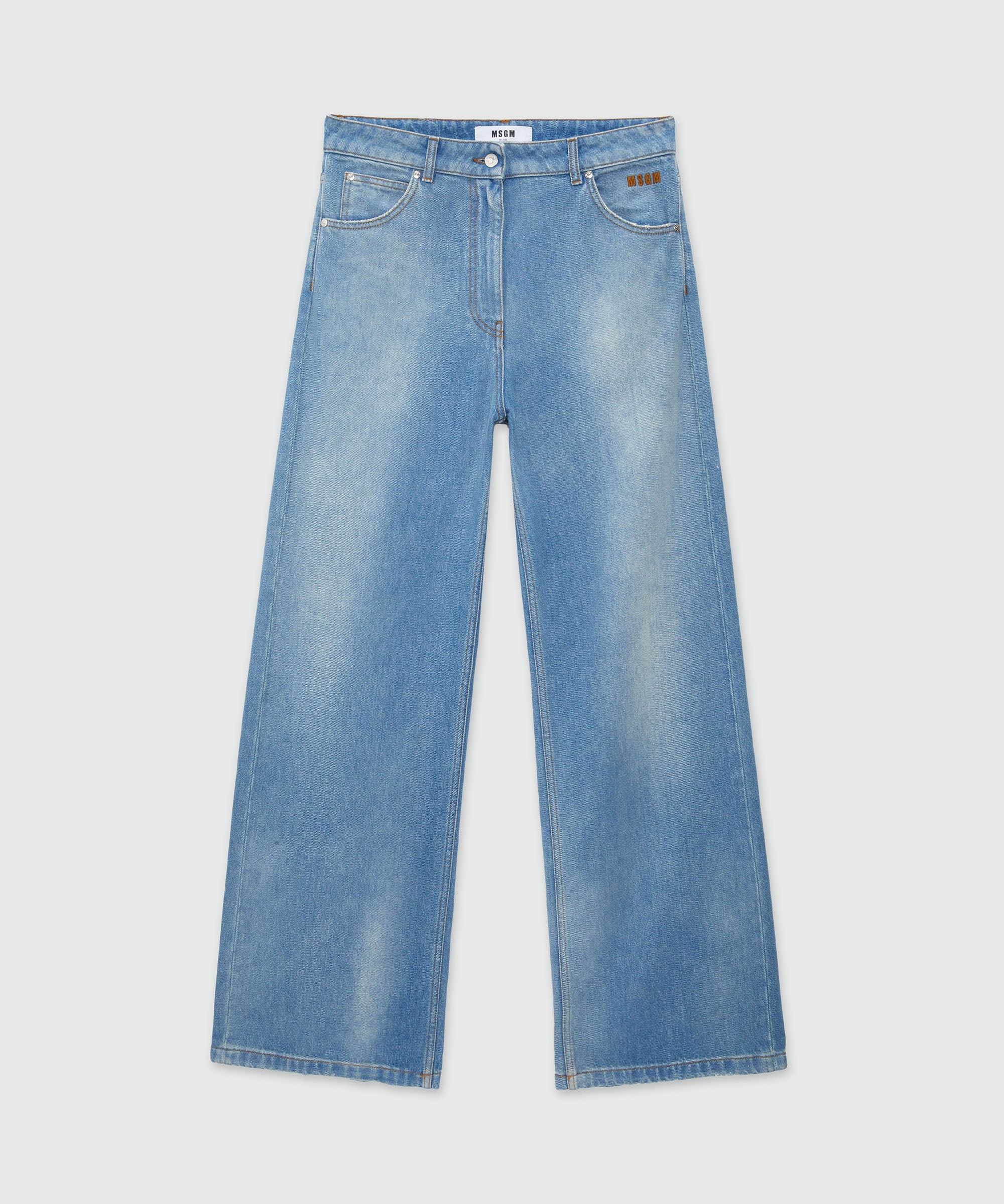 Pre-washed wide leg denim pants - 1