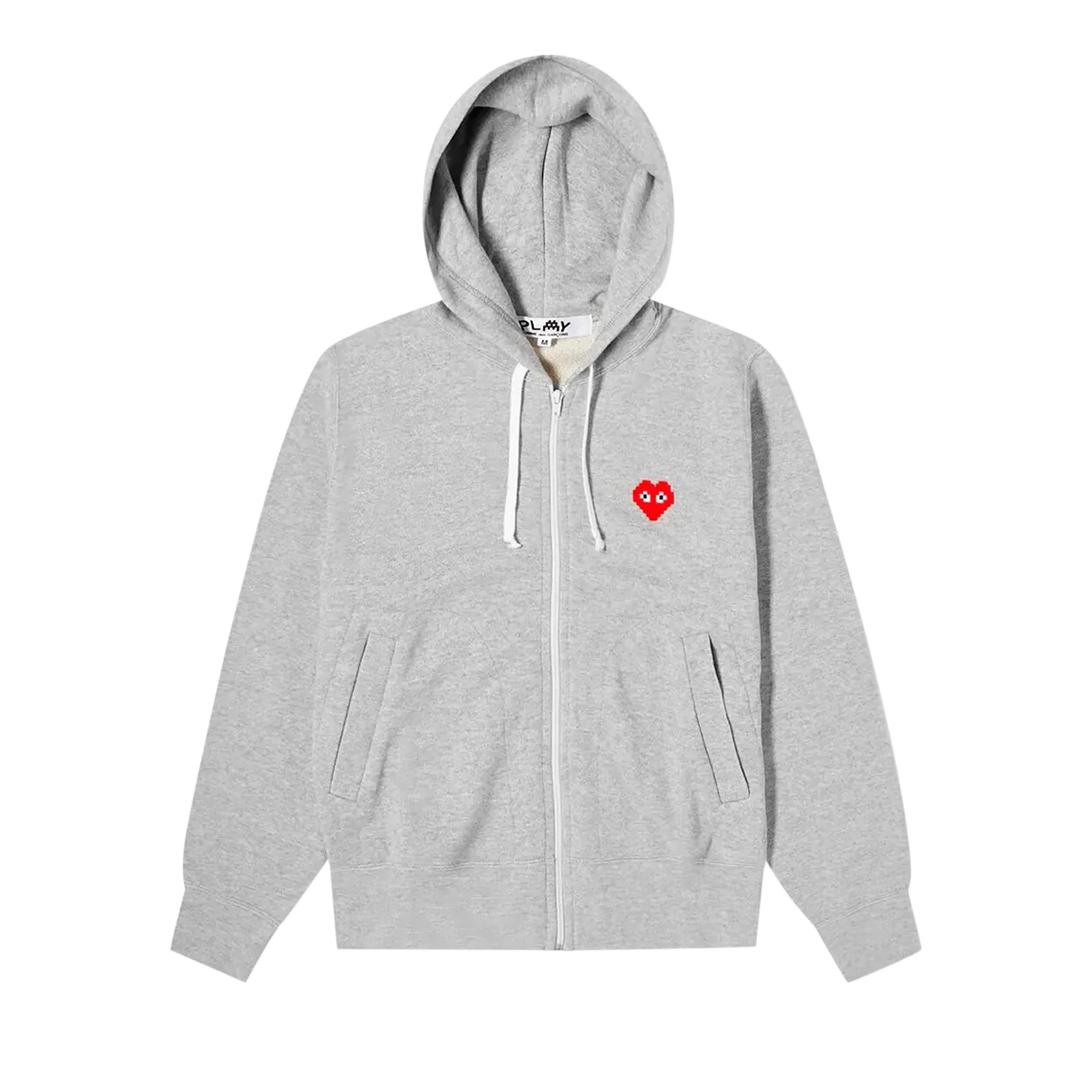 Comme des Garçons PLAY x Invader Heart Zip Up Hooded Sweatshirt 'Grey' - 1