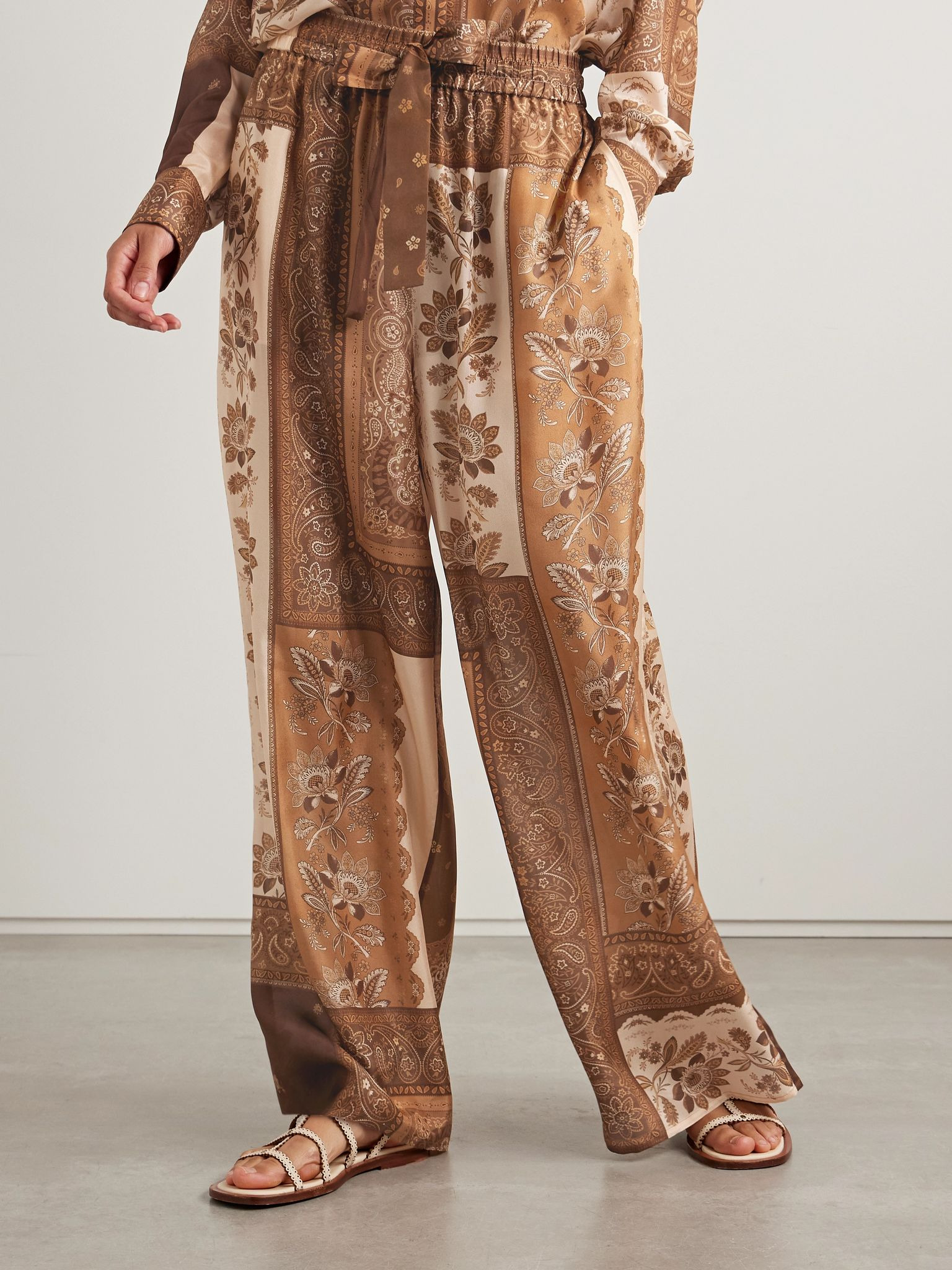 Lucky printed silk wide-leg pants Brown - 3