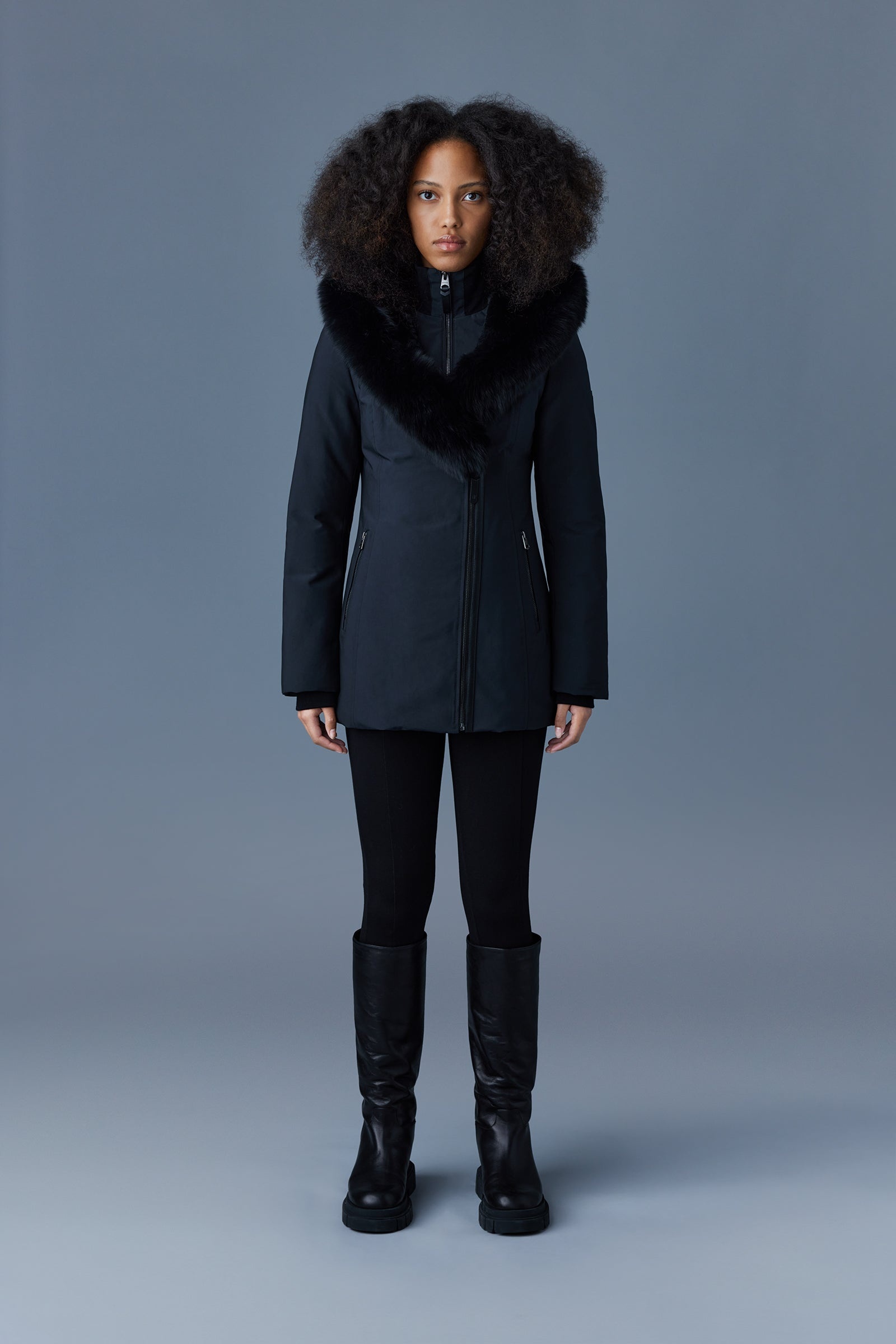 AKIVA down coat with blue fox fur trimmed hood - 2